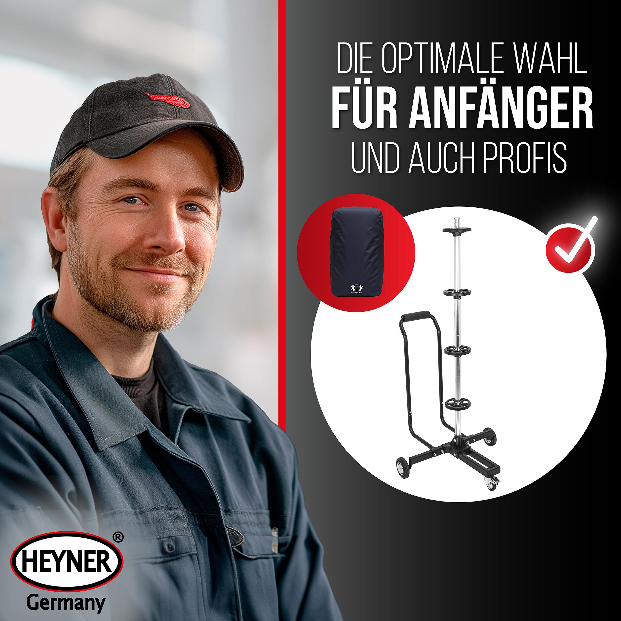 HEYNER Mobile Rim Tree - Up to 285 mm tire width, 100 kg load capacity, with, 1-piece.