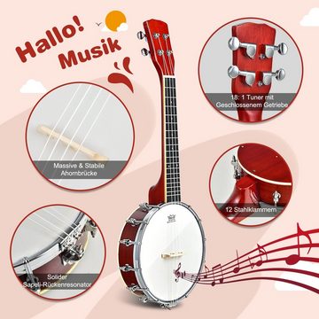 COSTWAY Spielzeug-Musikinstrument 24 Zoll 4 Saiten Banjo Set, mit Tasche