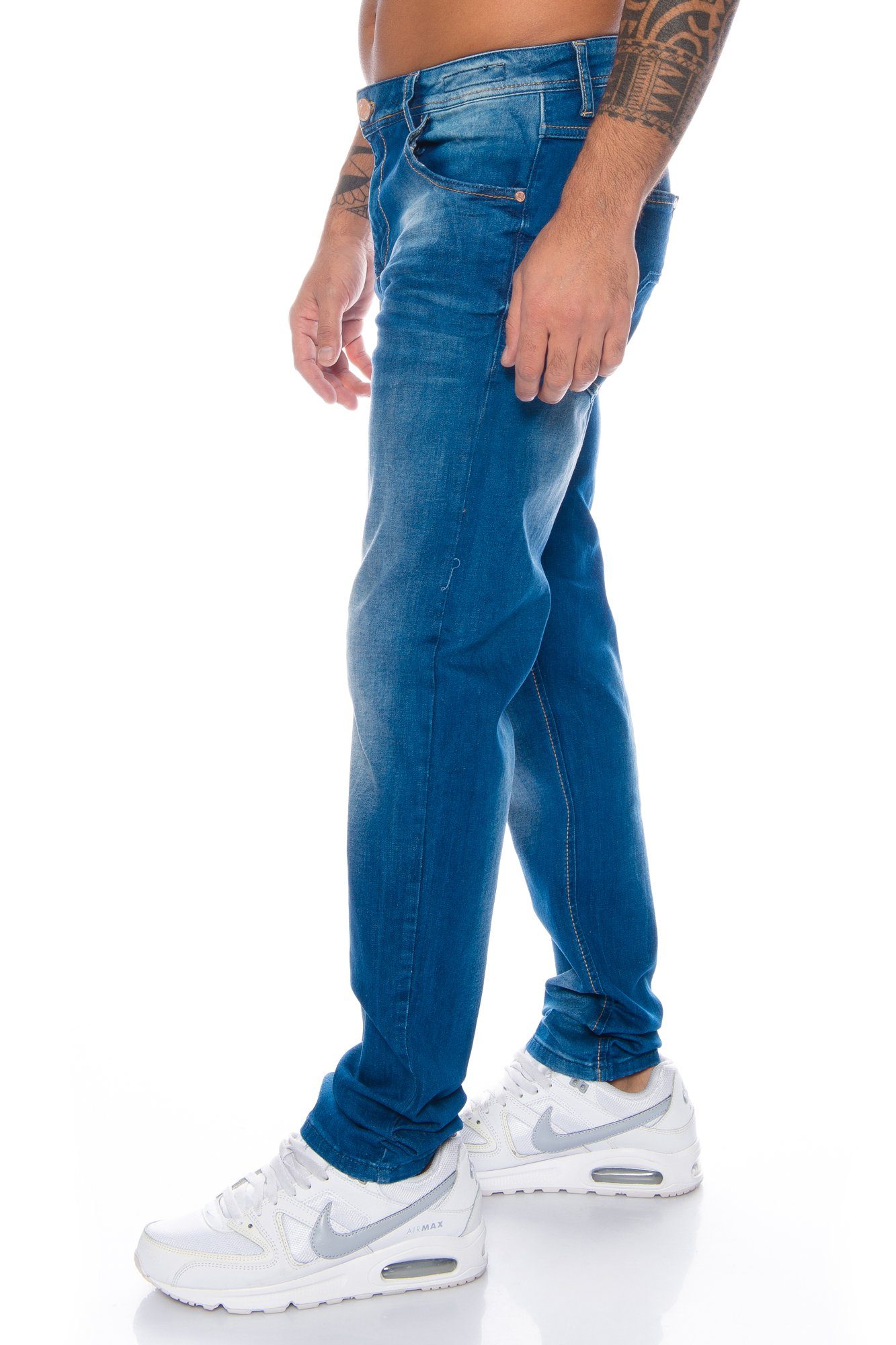 Nahtverzierung Baxx Look Herren & Slim-fit-Jeans Hochwertige im Tragekomfort dezenten dicken Hose Cipo perfekter mit und Jeans Nähten