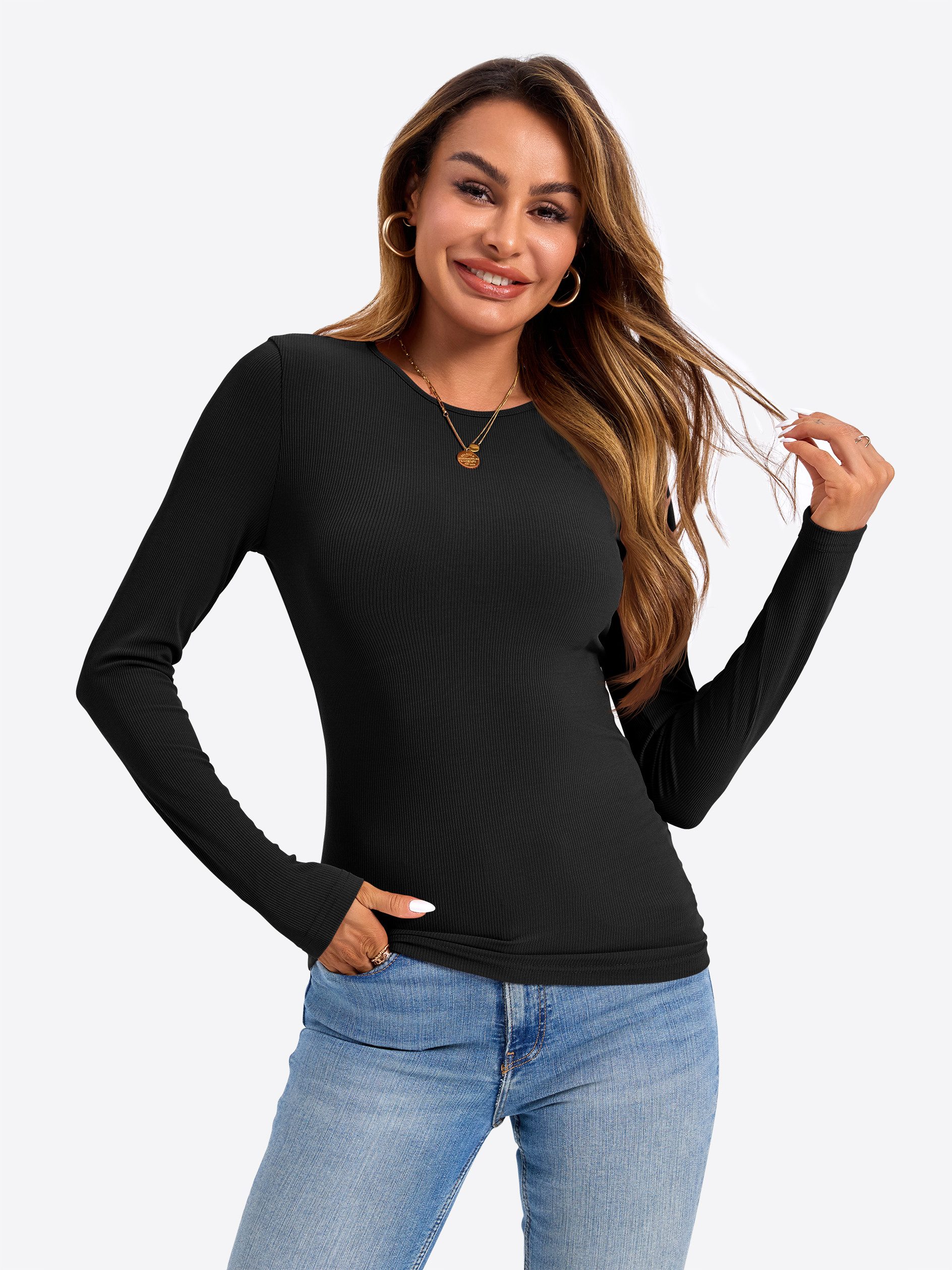Imily Bela T-Shirt Damen Langärmliges Top mit aus Rippstrick (Packung, 1-tl günstig online kaufen