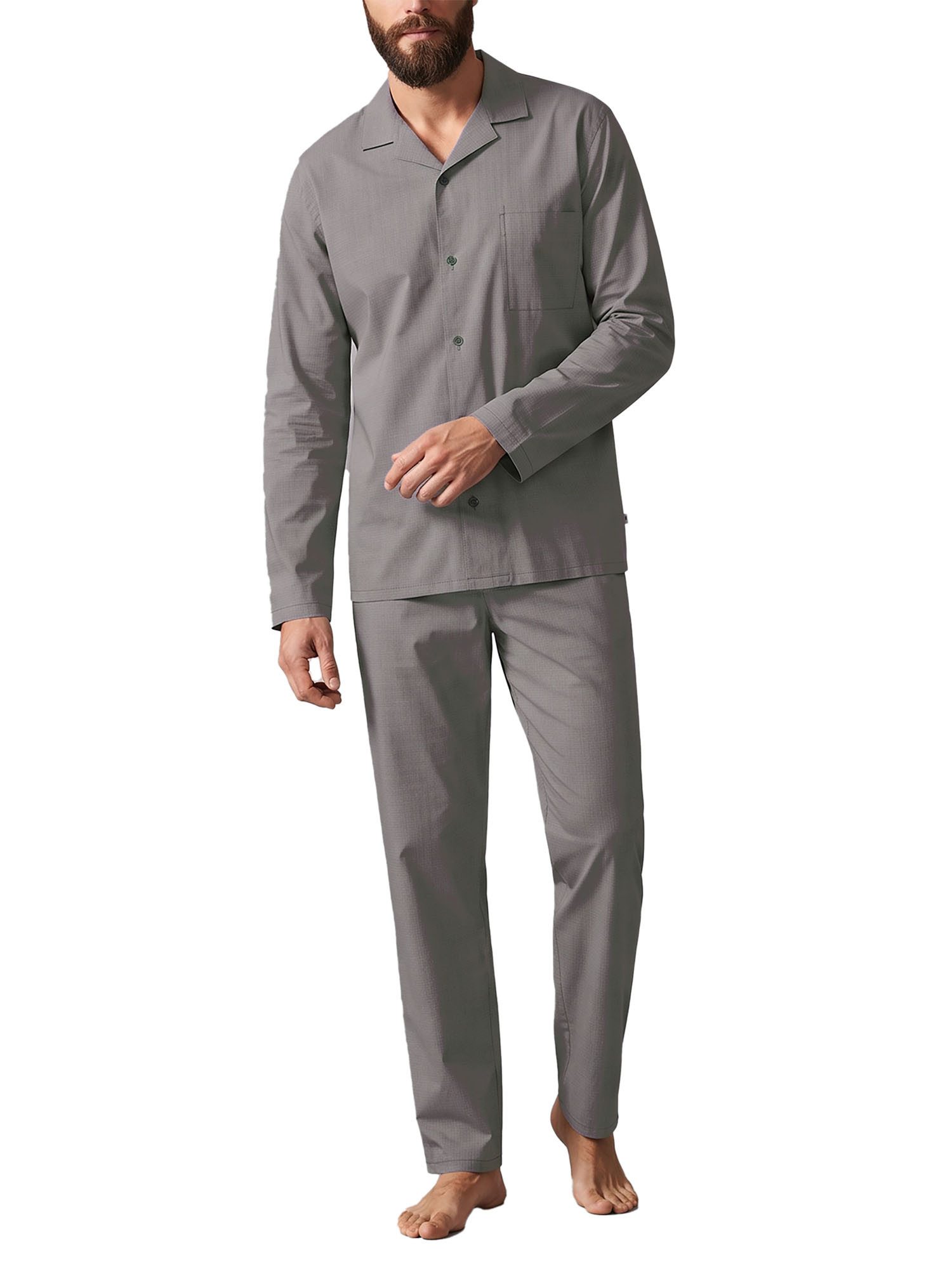 seidensticker Pyjama Herren Schlafanzug Lang bodywear (Packung, 1 tlg) aus Baumwolle, Classic Uni, Hemdkragen, durchgeknöpft