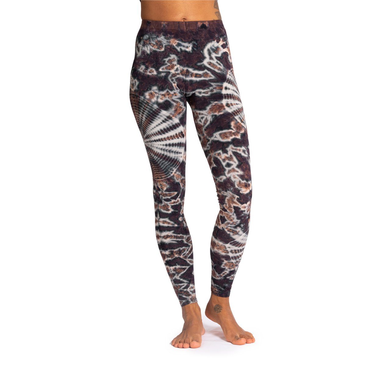 PANASIAM Leggings Unikat Batik Leggings 'Sonne' aus natürlicher Viskose Goa Hose im Batik Look Yogaleggings Sporthose Sportleggings lange Leggings braunton