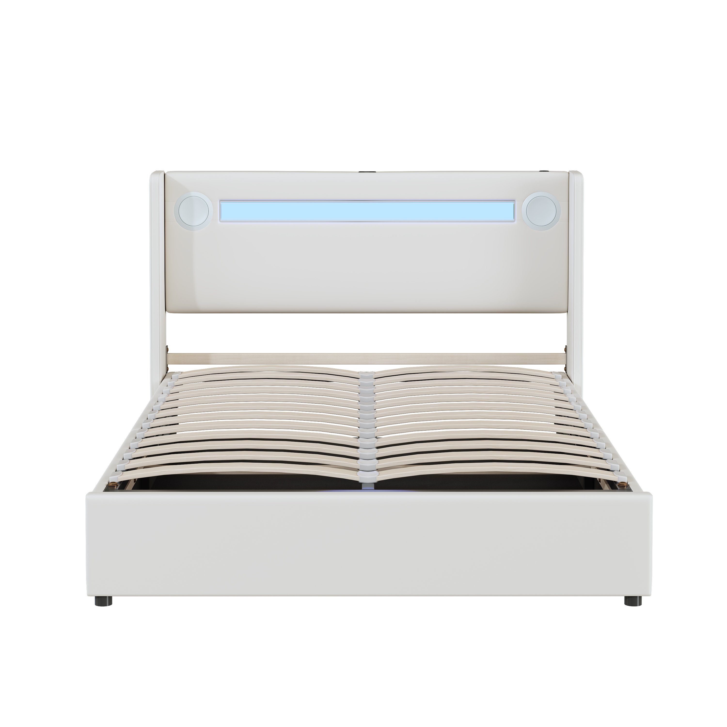 Polsterbett (Stauraumbett, Einzelbett), mit LED Beleuchtung/Bluetooth/USB-Aufladen, Kunstleder, 90x200cm