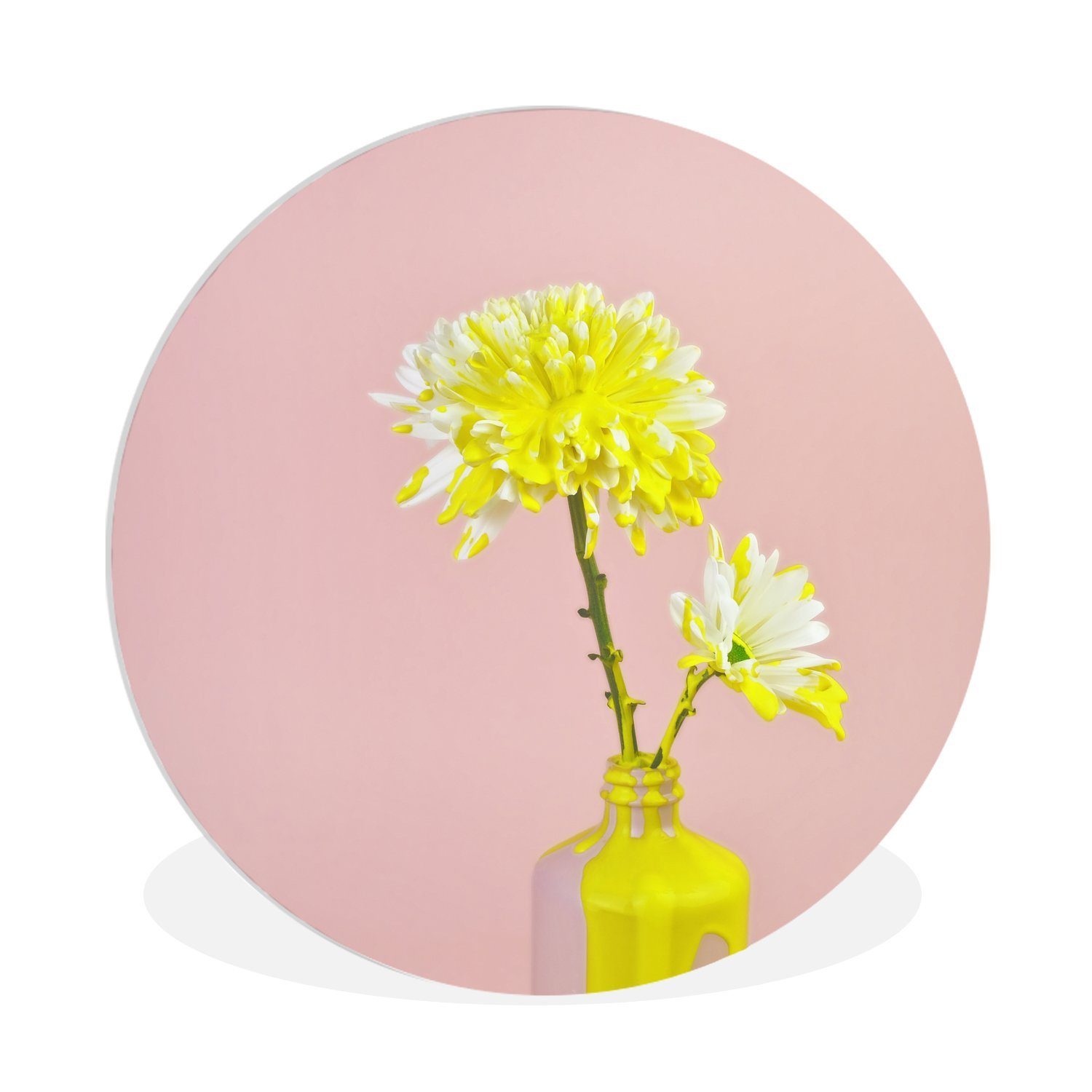 MuchoWow Gemälde Blumen - Farbe Forex, cm Rundes Wohnzimmer, Wandbild, St), Gelb, Kreis Wanddekoration (1 30x30 