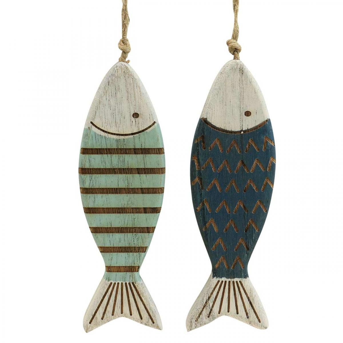 Dekofigur Maritime Holzfisch Dekoration, 4er Set in Blau - Hängedeko für
