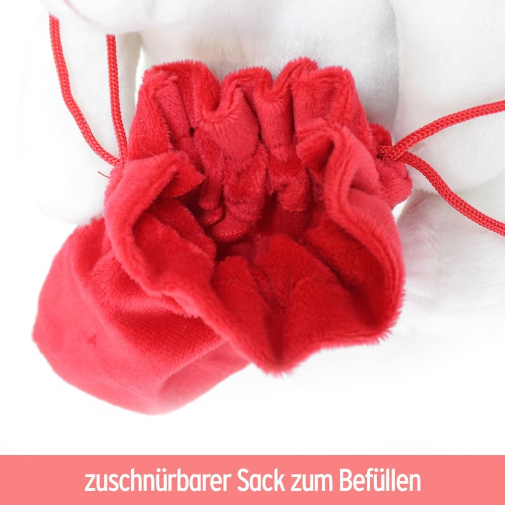 Thumbnail - BEMIRO Tierkuscheltier Weißer Teddybär klein mit rotem Sack zum Befüllen - ca. 19 cm