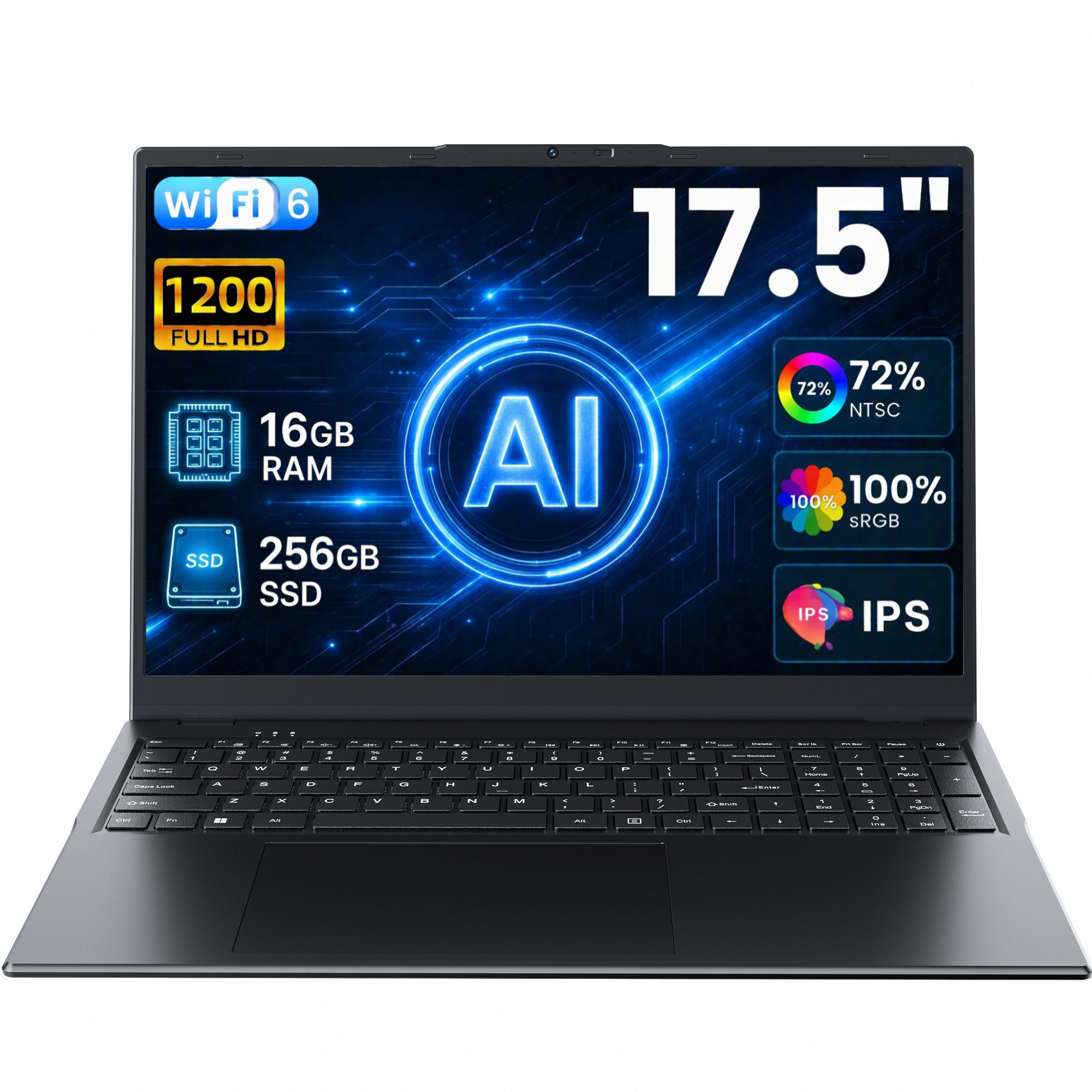 MENGHU 17,6 Zoll Laptop mit Intel Core i3 16GB RAM 256GB SSD AI-Unterstützung Notebook (Intel® Core™ i3-10100Y, 16 GB, 256 GB SSD)