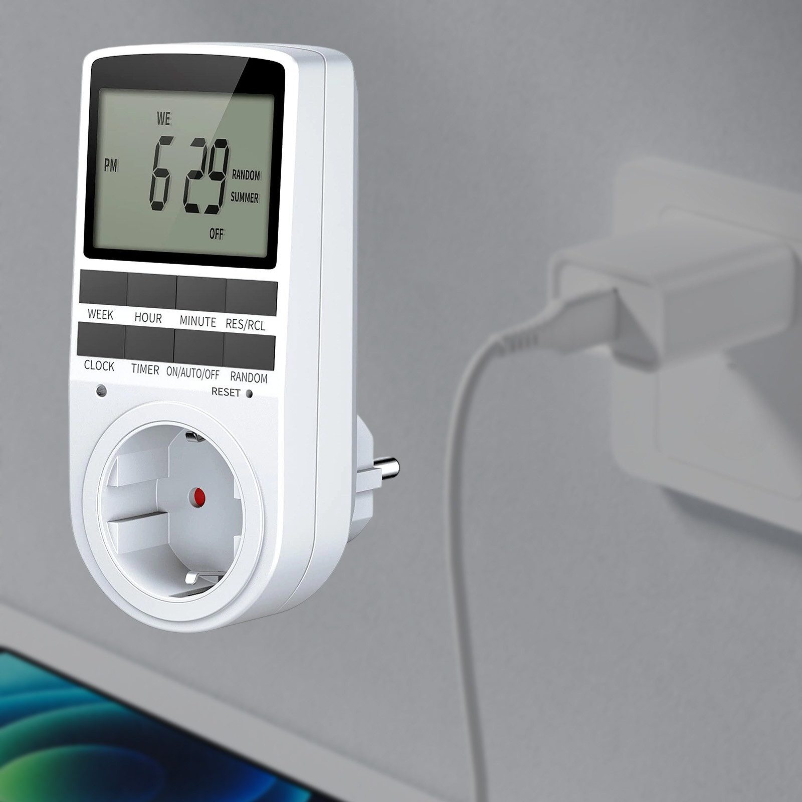 OKWISH Zeitschaltuhr Digitale Zeitschaltuhr Timer-Steuerung Zeitschaltuhr-Steckdose, Großes LED-Display und bis zu 10 Programme, 1-St., Automatisches Ein- und Ausschalten von Geräten spart Energie, 16A/3680W Leistung für Haushalt Beleuchtung und Geräte