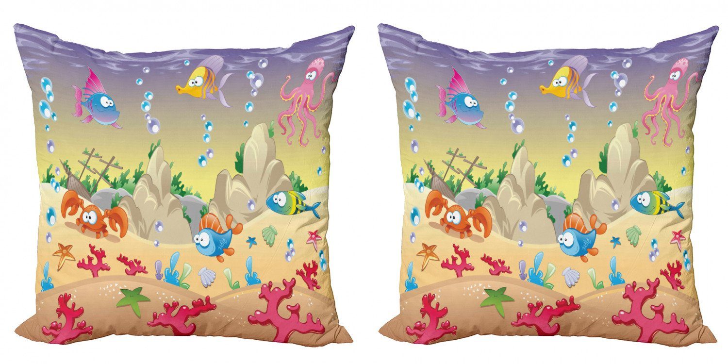 Accent Stück), Abakuhaus Kissenbezüge lustig Modern Cartoon (2 Unterwasser- Kinder Digitaldruck, Doppelseitiger