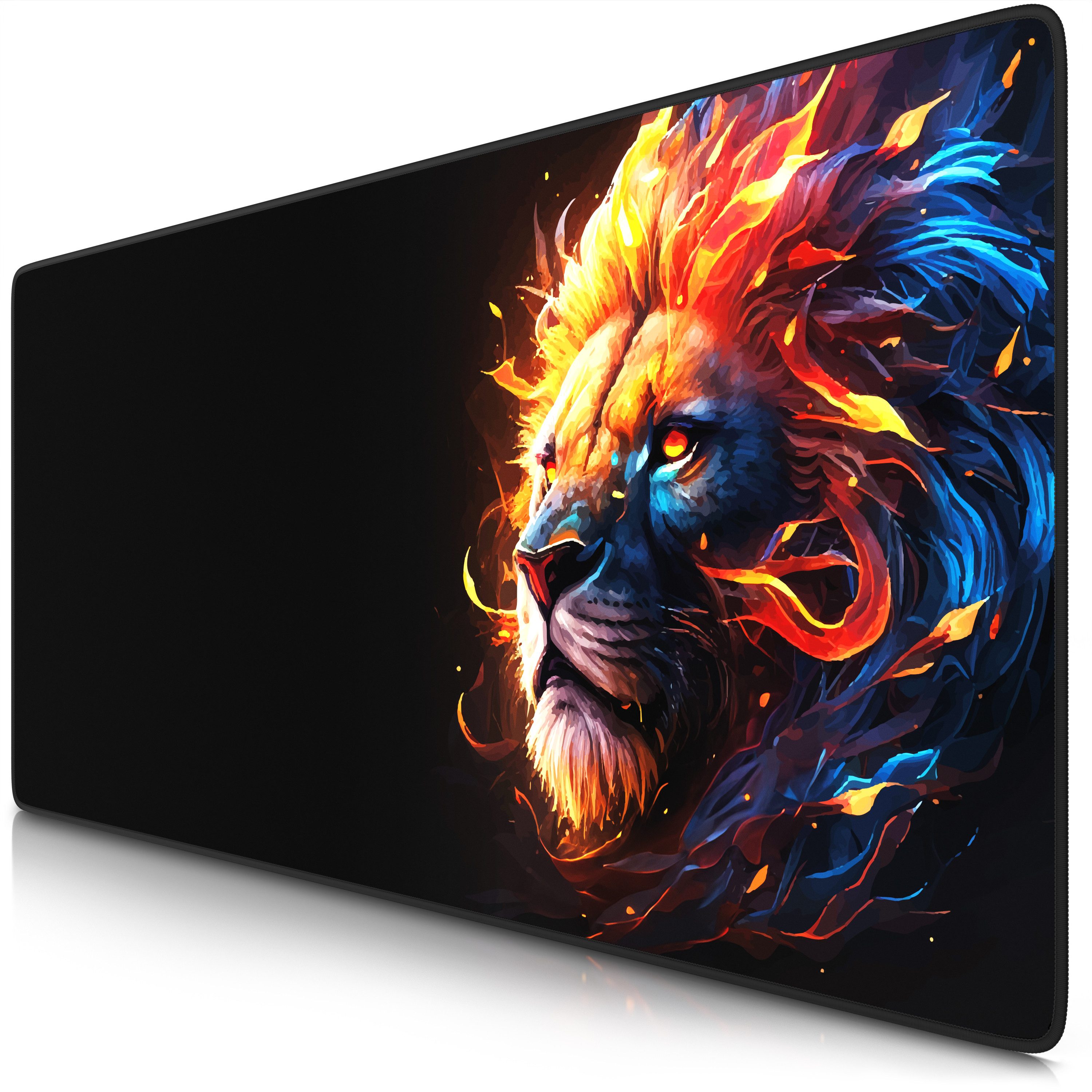 Titanwolf Gaming Mauspad XXL Speed Mousepad 900 x 400 x 3 mm, Schreibtischauflage, abwaschbar (1-St), rutschfeste Rückseite, Geschwindigkeit & Präzision, Fire Lion