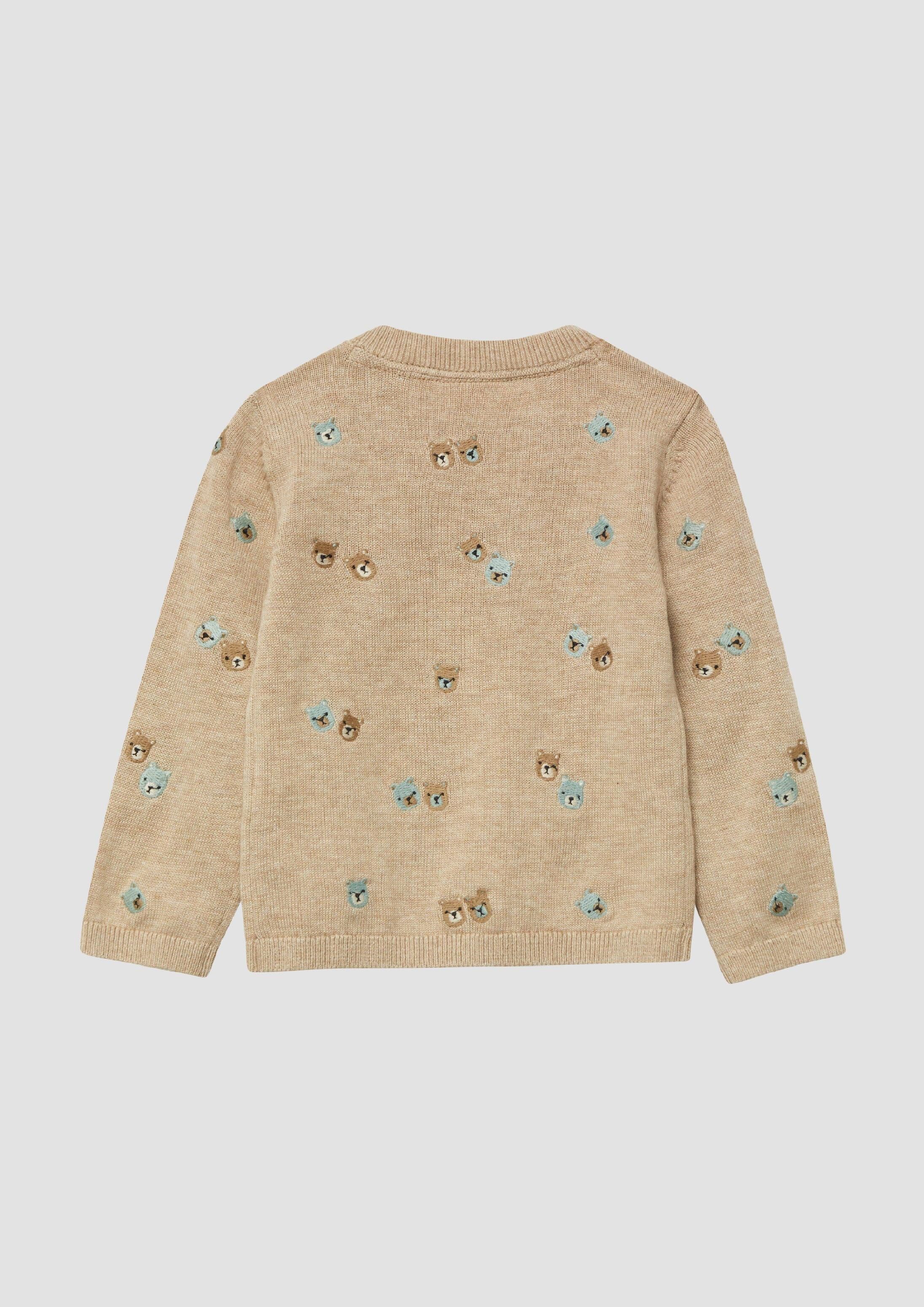 s.Oliver Longpullover Strickpullover Unisex Strickpulli mit Bärchenstickerei