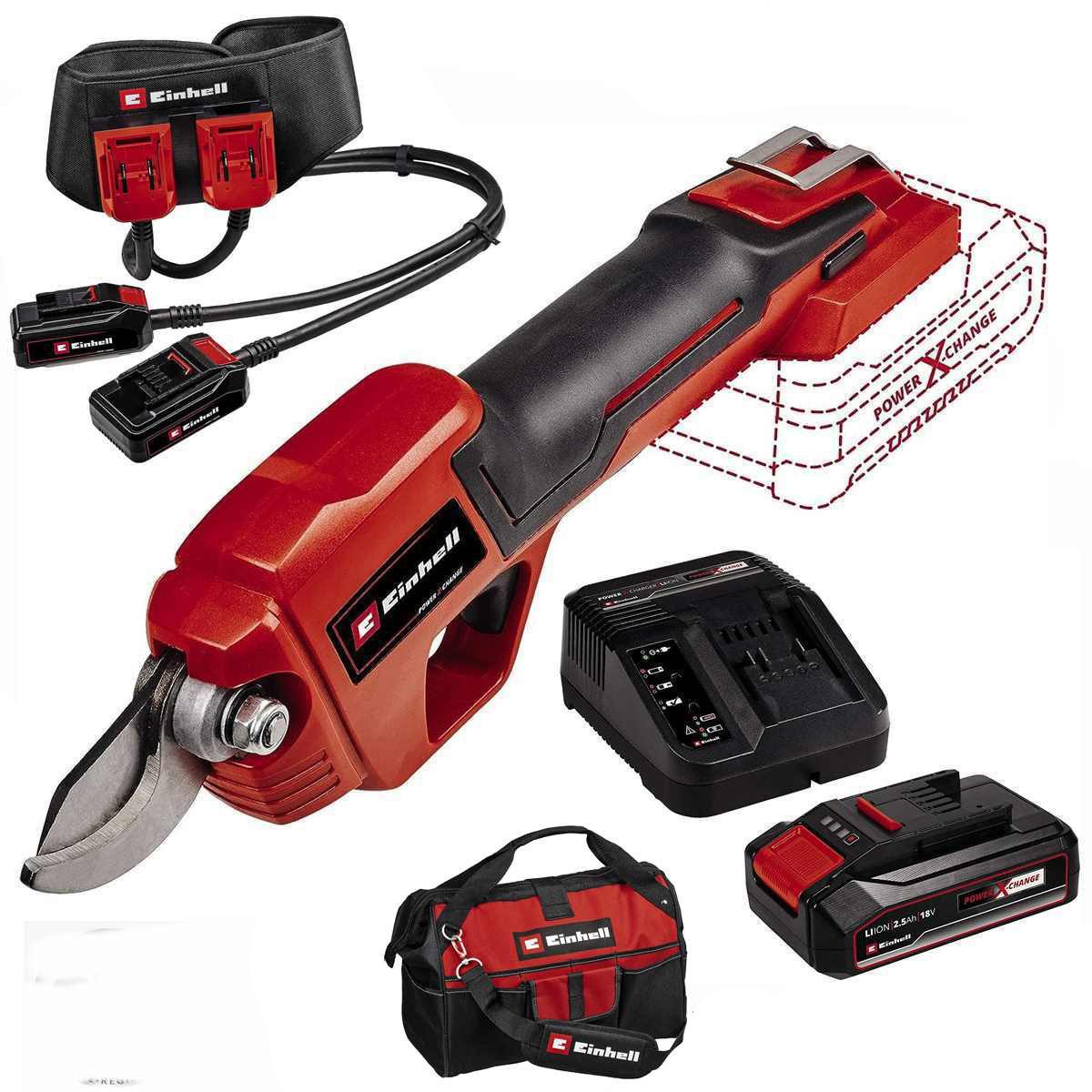 Einhell Akku-Astschere Astschere GE-LS 18 Li-18 V Akku 2.5 Ah, Ladegerät,Akkugürtel, Tasche