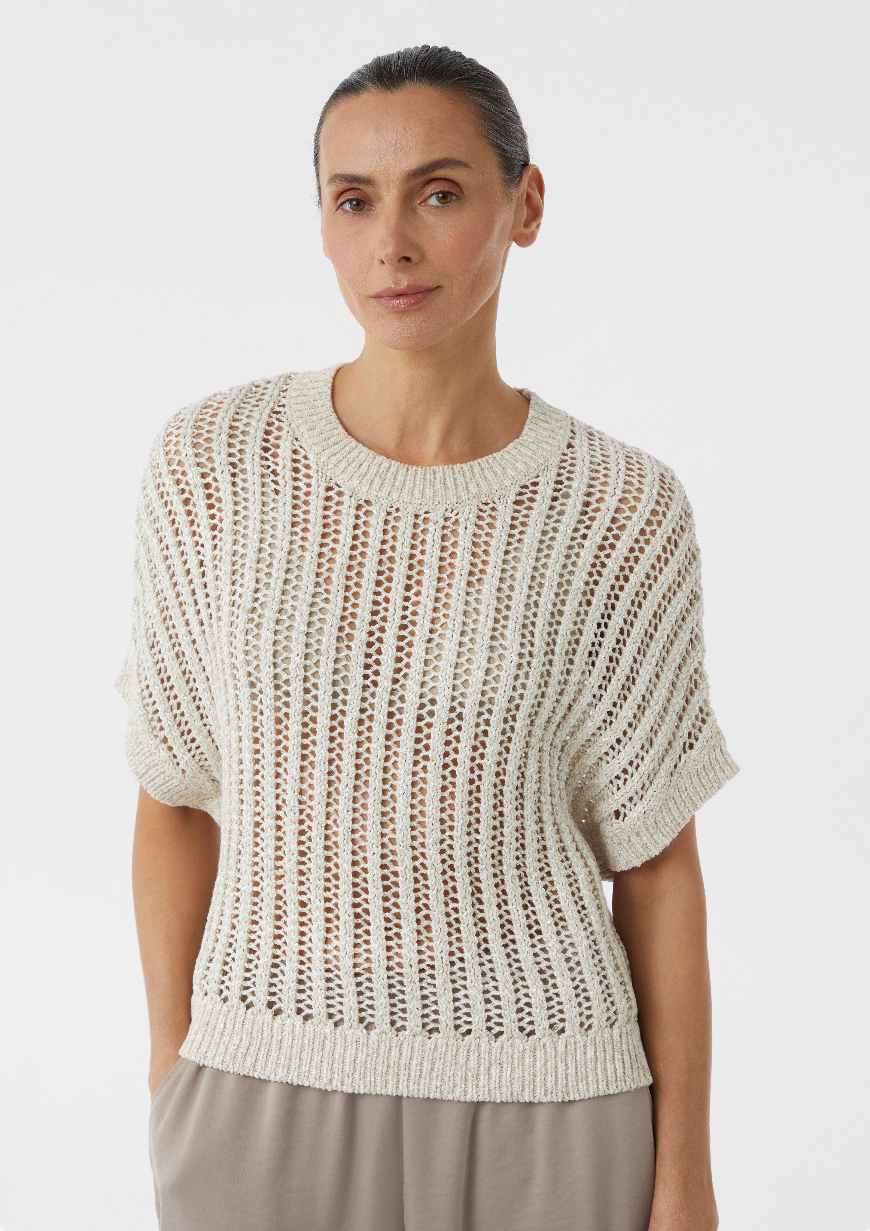 comma Kurzarmshirt Loose-Fit-Strickpullover mit Pailletten und günstig online kaufen
