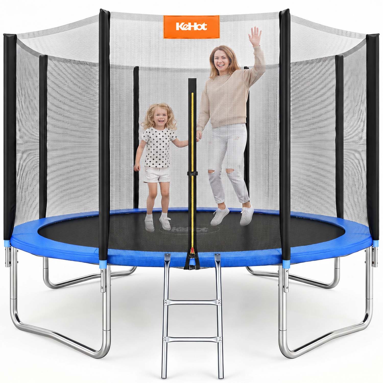 kehot Kindertrampolin Kinder Trampolin mit Sicherheitsnetz,Turnstange, Innen-/Außenbereich, Ø 305 cm, Stabil bis 150 kg für aktiven Spielspaß und gemeinsames Springen