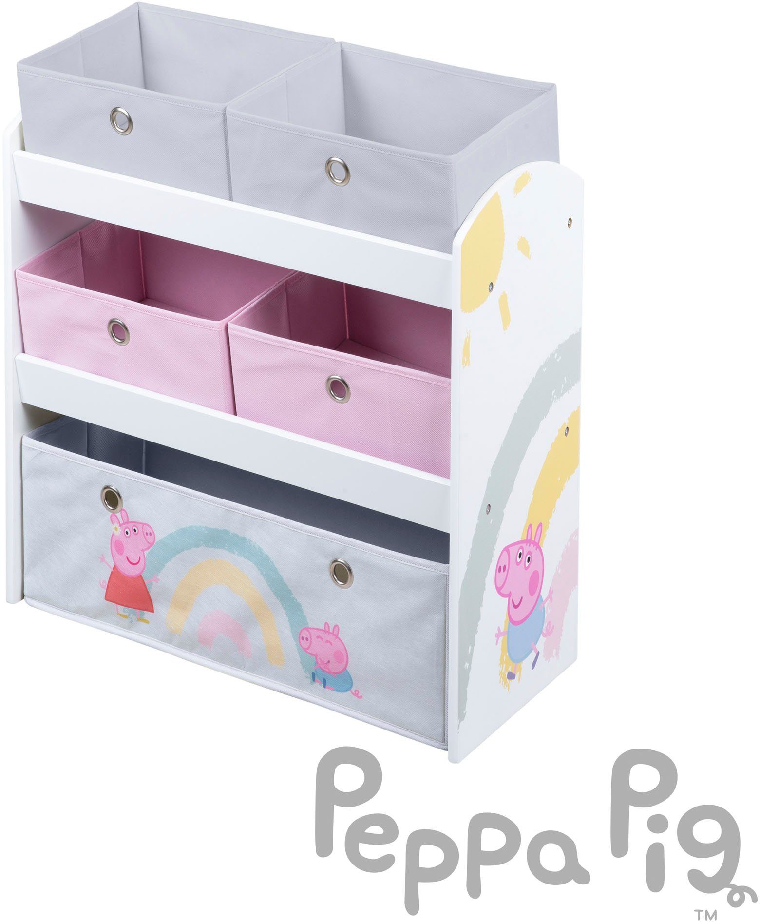 roba® Kinderregal Peppa Pig, weiß, inklusive 5 Stoffboxen in 2 Größen günstig online kaufen