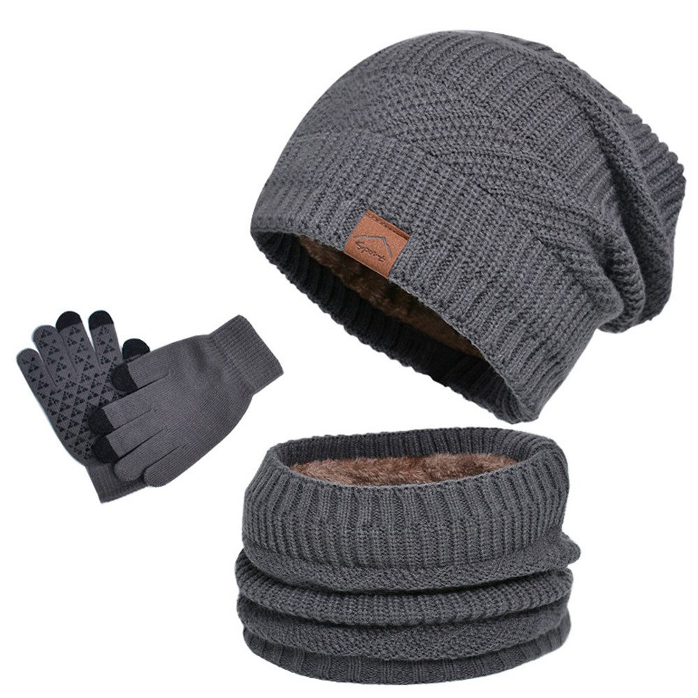 Coonoor Mütze & Schal 3 Stück Mütze, Schal & Handschuh-Sets für Herren Damen (Strick Gefüttert Beanie Mütze Touchscreen Handschuhe Schal Wärmer) für Kaltes Wetter 3-in-1 Set für den Winter