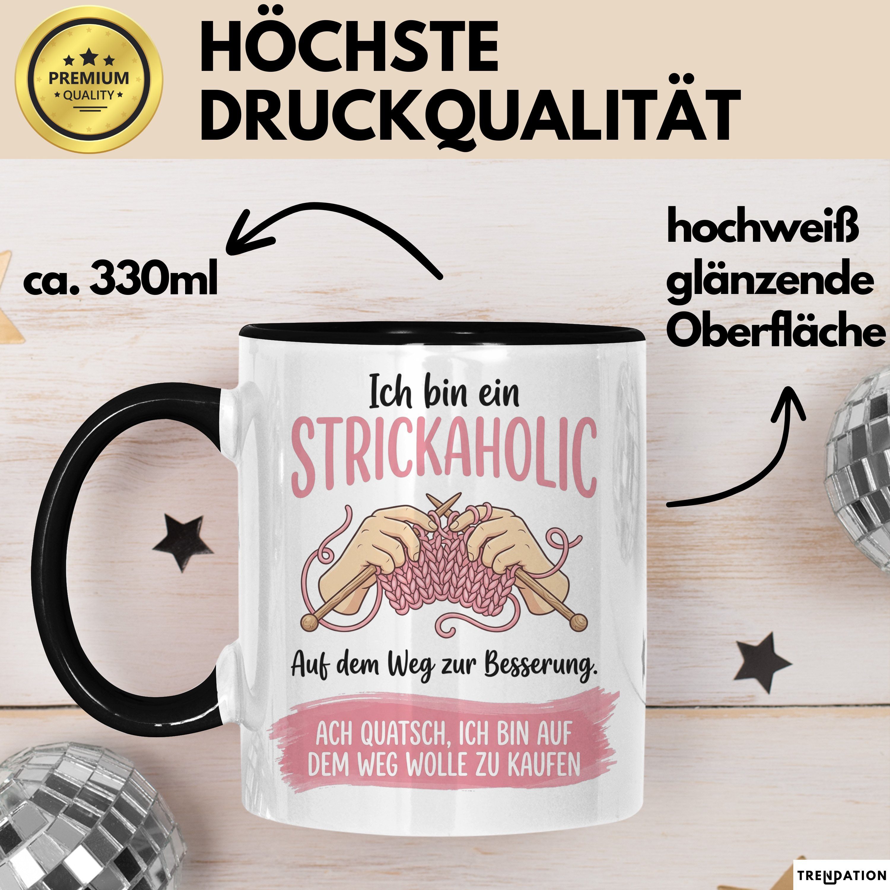 Trendation Tasse Stricken Tasse Geschenk Strickaholic Auf Dem Weg Zur Besserung Geschen, Keramik