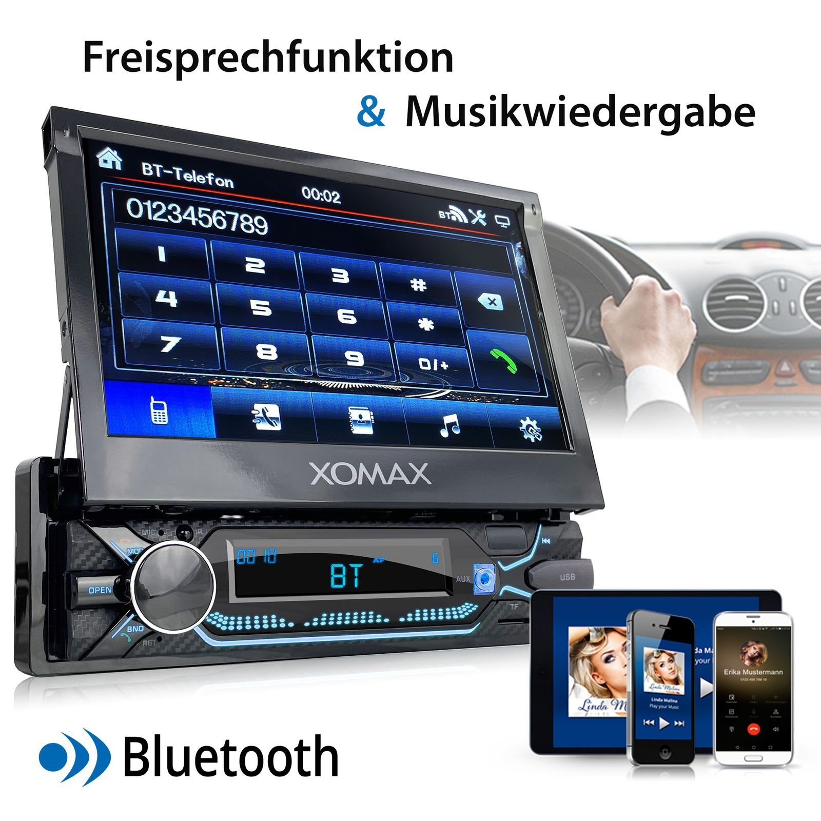 DIN USB, 1 Autoradio mit 7 SD, Zoll Bluetooth, XOMAX XM-V747 Bildschirm, Autoradio