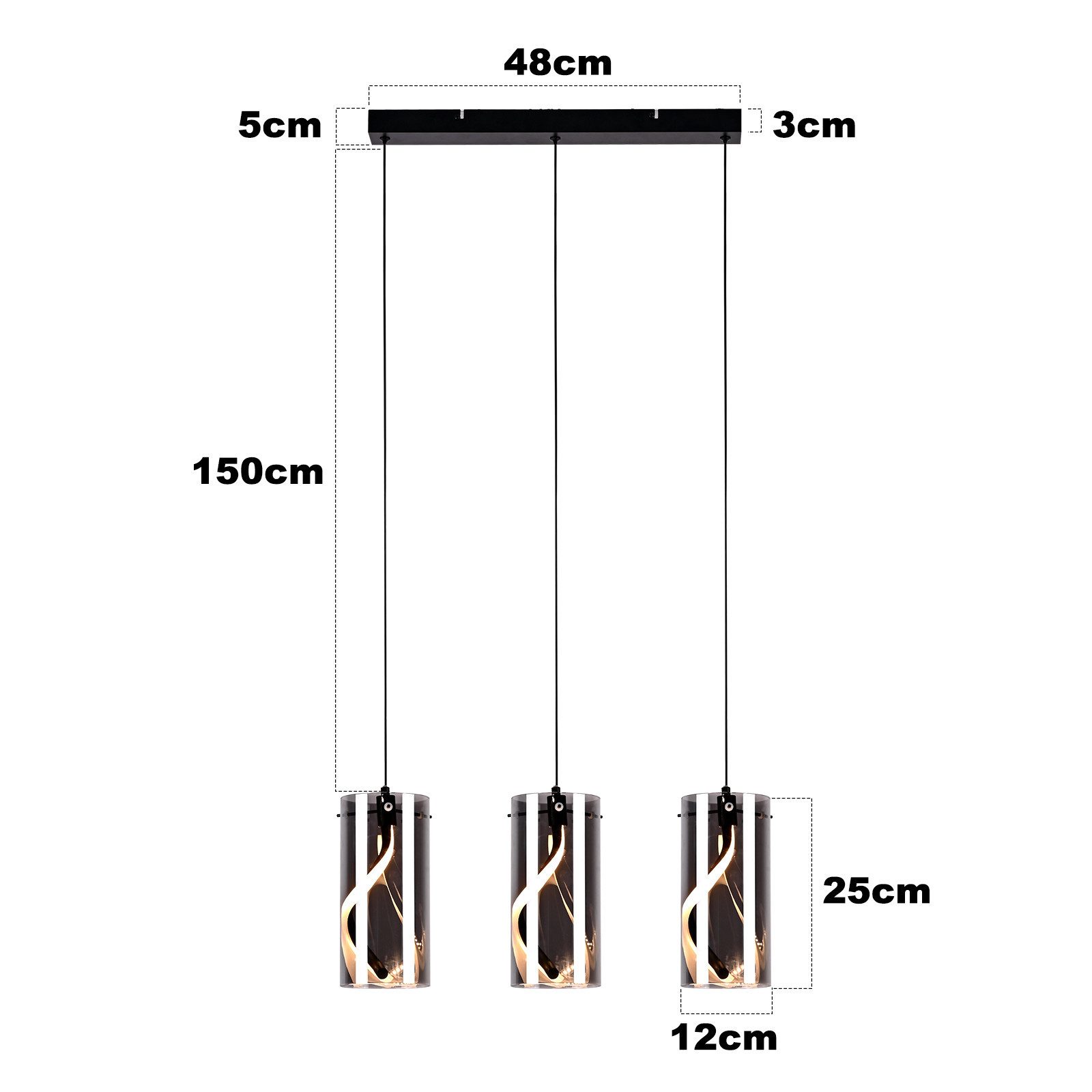 ZMH LED Pendelleuchte Esstisch Hängelampe Modern 3000K Hängeleuchte Glas 1/3 Flammig, LED fest integriert, Warmweiß, 8W Schwarz Pendellampe für Wohnzimmer Esszimmer Küche