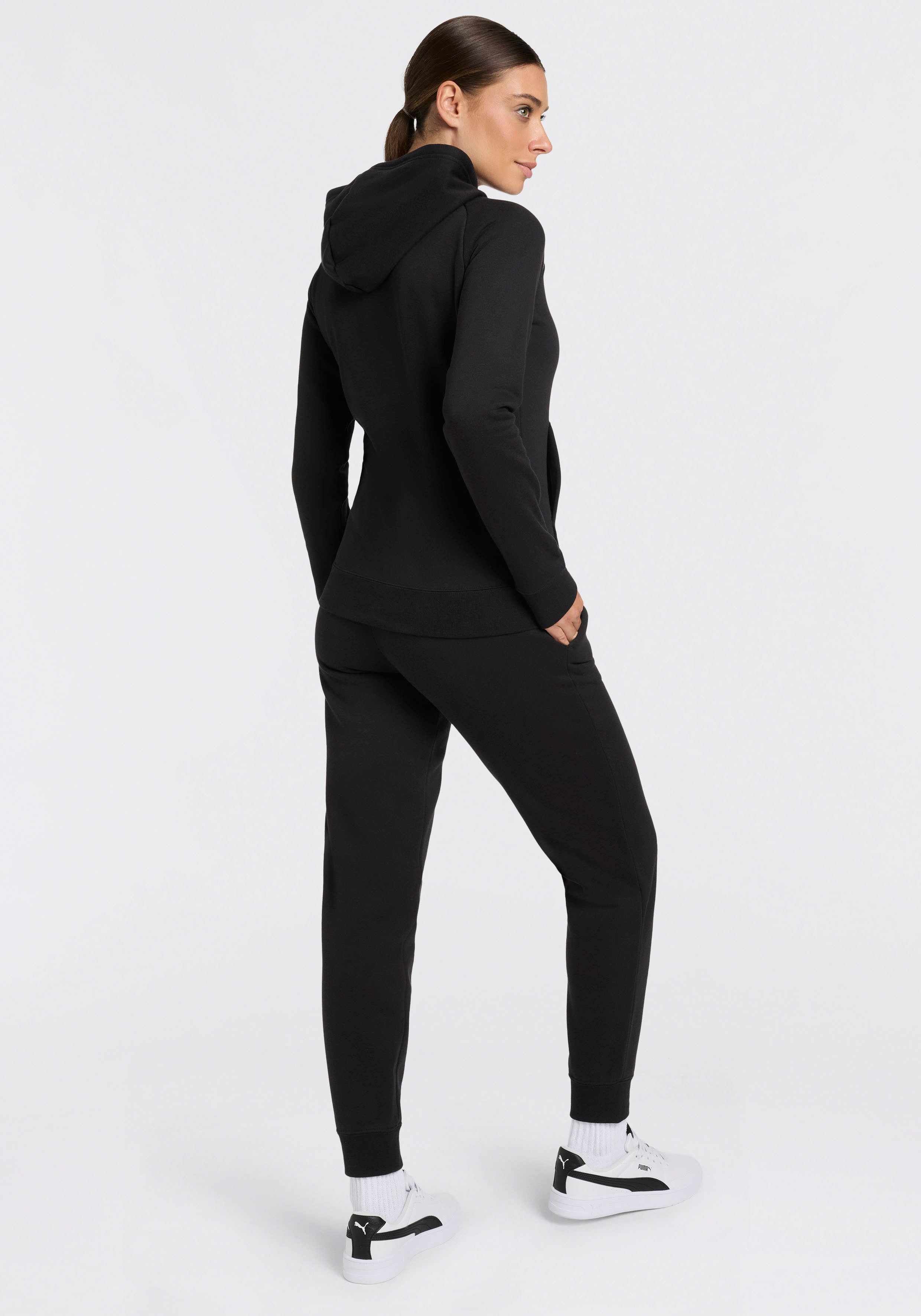 PUMA Trainingsanzug HOODED SWEAT SUIT FL CL (2-tlg), zweiteiliges Set, mit Kapuze, aus Baumwolle und Polyester, Regular Fit