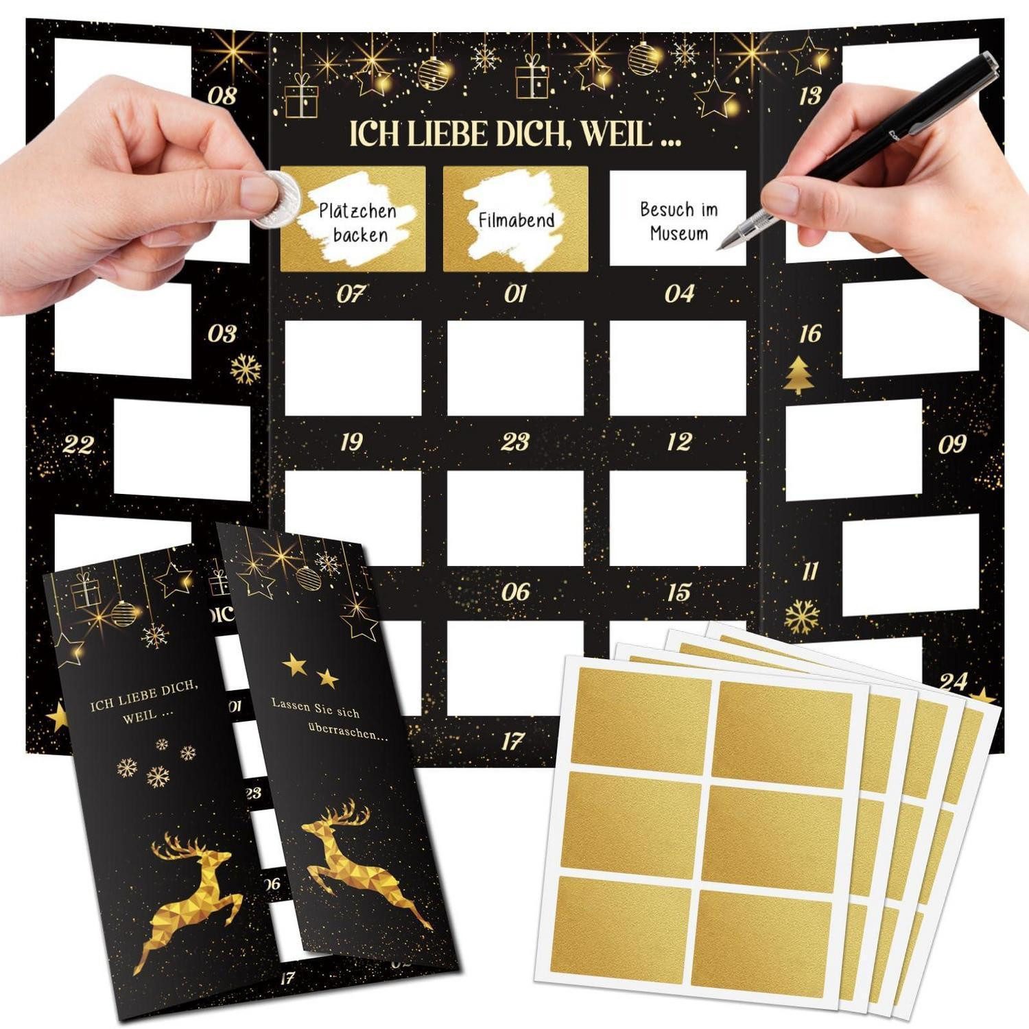 LuxusKollektion DIY-Adventskalender Adventskalender Paare Rubbellos DIY 24 Lose Schwarz