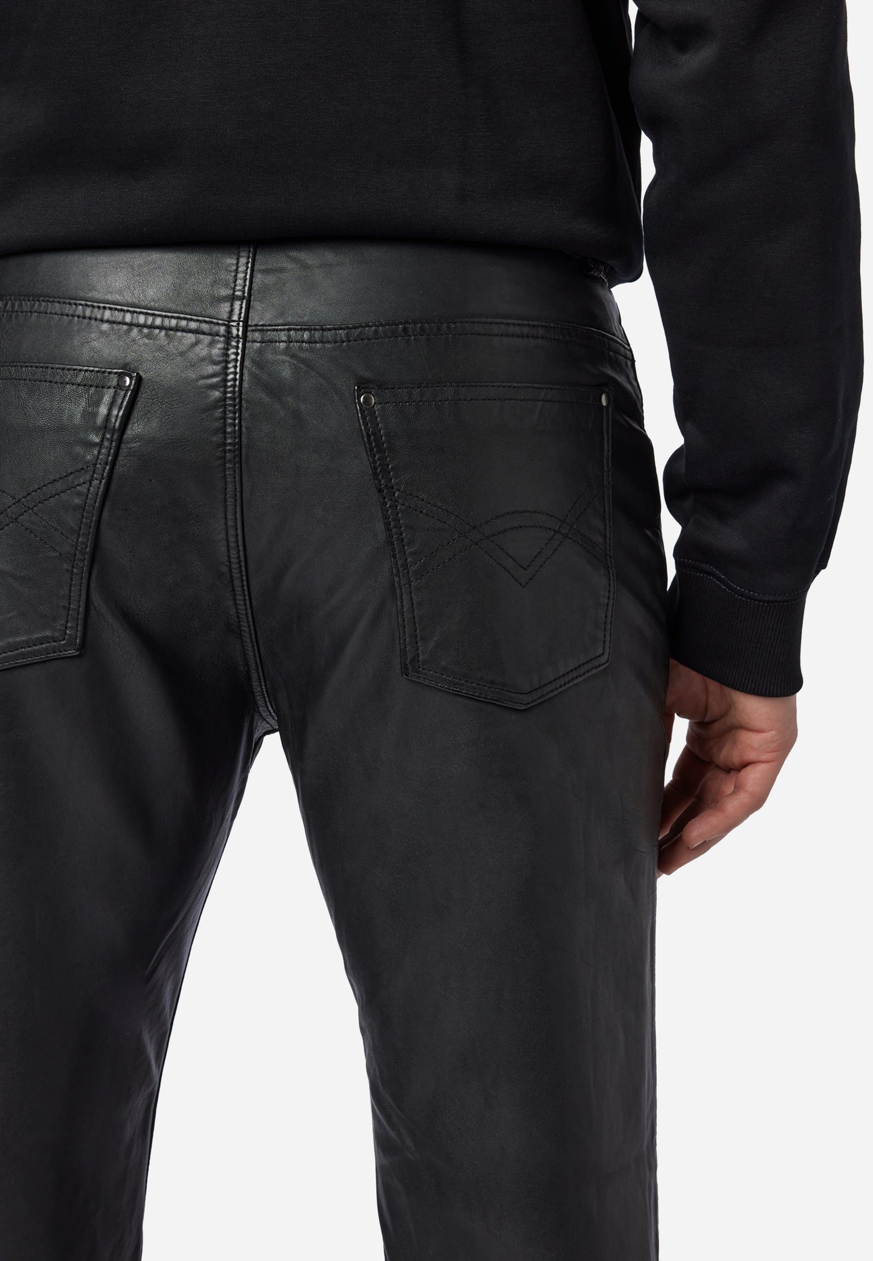Pant Jeans-Optik Schwarz RICANO Lederhose Leder; Hochwertiges 5-Pocket Lamm-Nappa Trant