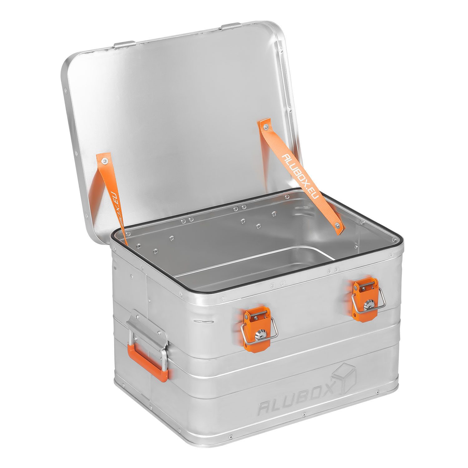 ALUBOX Aufbewahrungsbox Alukiste Transportbox abschließbar mit Deckel (29 Liter), Fangbänder am Deckel - inklusive Zylinderschlösser – Bild 4 von 5