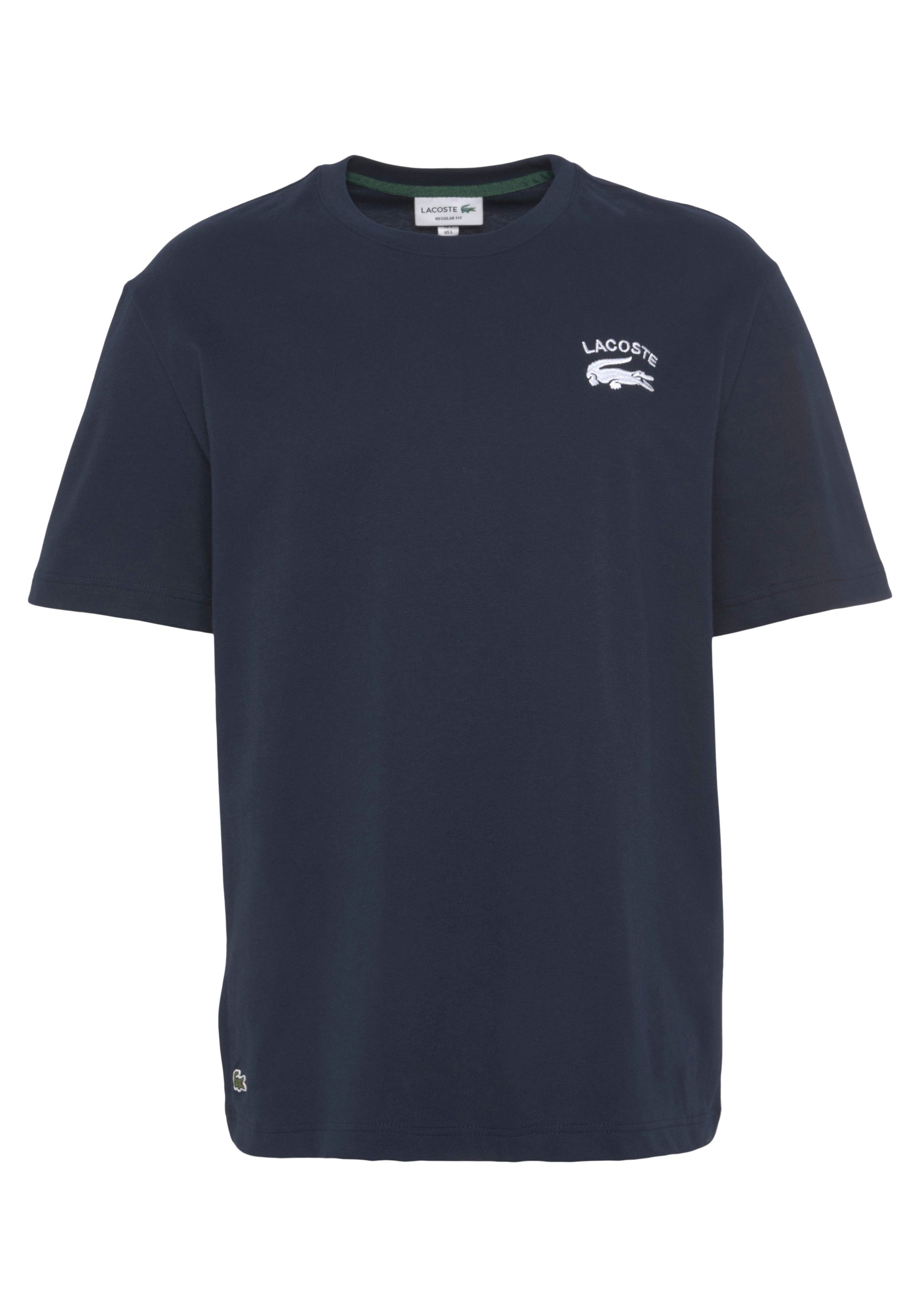 Lacoste T-Shirt mit kleinem Print hinten über dem Saum navy