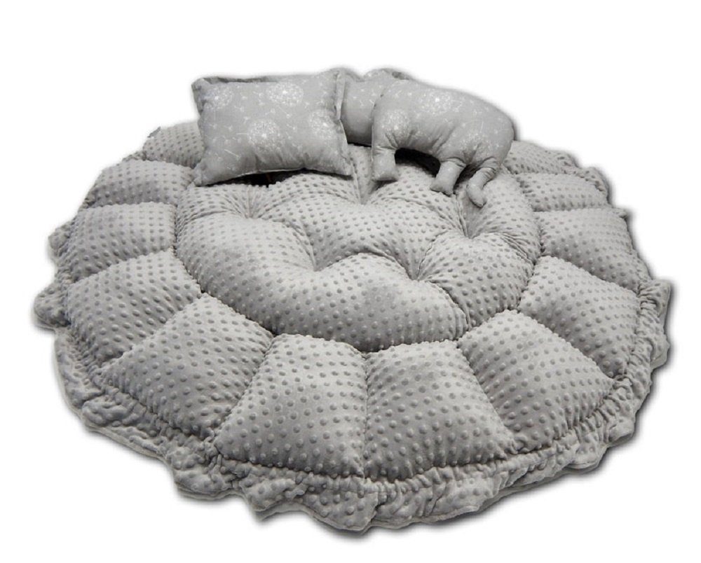 Loolay Bettnestchen XXXL ENGELSNEST Babykokon + 3x Kissen MINKY/ Baumwolle Babynestchen, (als Nestchen Ø90cm; als Krabbeldecke Ø155cm, BABYNEST Spielmatte Reisebett Kissen Spielunterlage), LOOLAY® - 100% Europäische Stoffe und Kleinserien-Nähen!