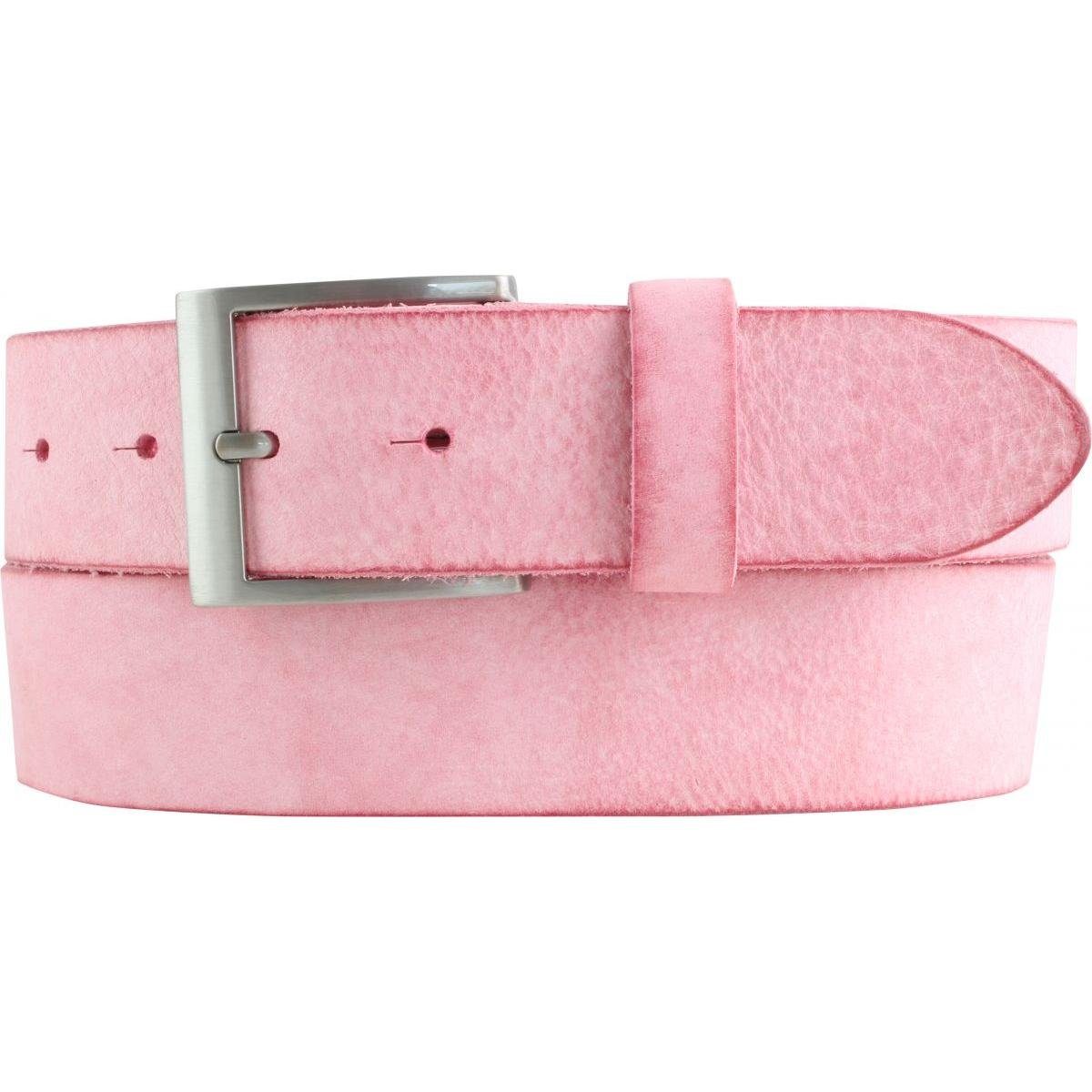 BELTINGER Ledergürtel Herren-Gürtel aus weichem Vollrindleder Vintage-Look 4 cm - Jeans-Gürt weiches Leder, Gürtelschnalle in Altsilber, Vintage Fuchsia, Silber