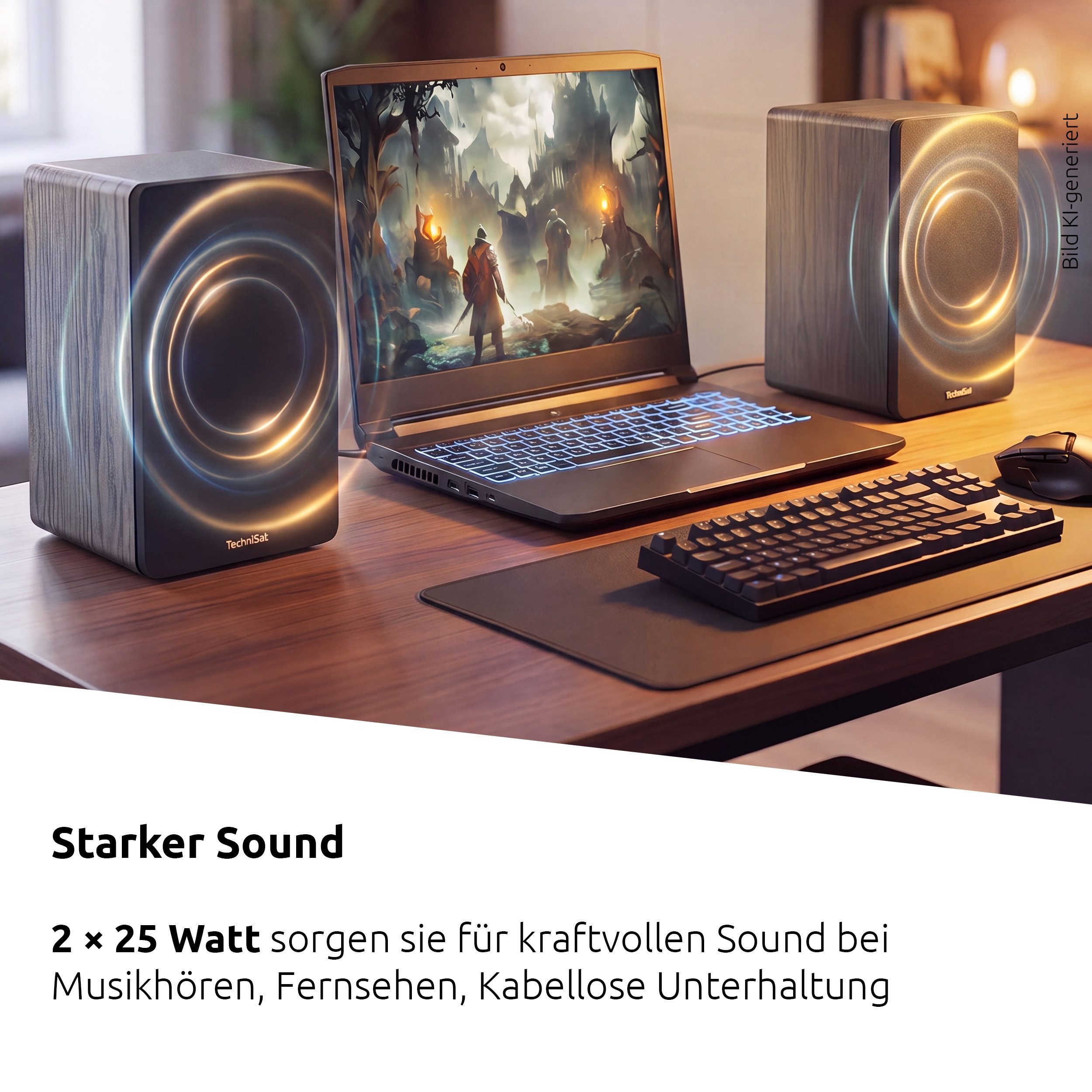 TechniSat AUDIOMASTER RLS 1 Lautsprecher 2.0 (50 W, Fernbedienung, HDMI, Bluetooth, USB, Equalizer und Subwoofer-Ausgang)