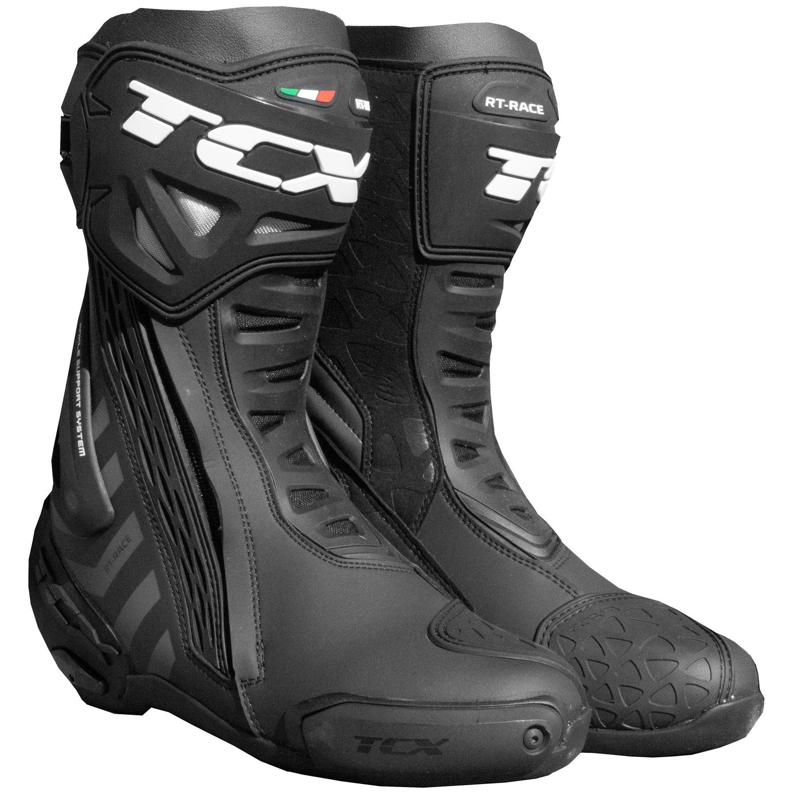 TCX TCX RT-Race Motorradstiefel Herren schwarz / dunkelgrau 43 Motorradstiefel (Packung, Antistatische und Öl- und Benzinfeste Sohle)