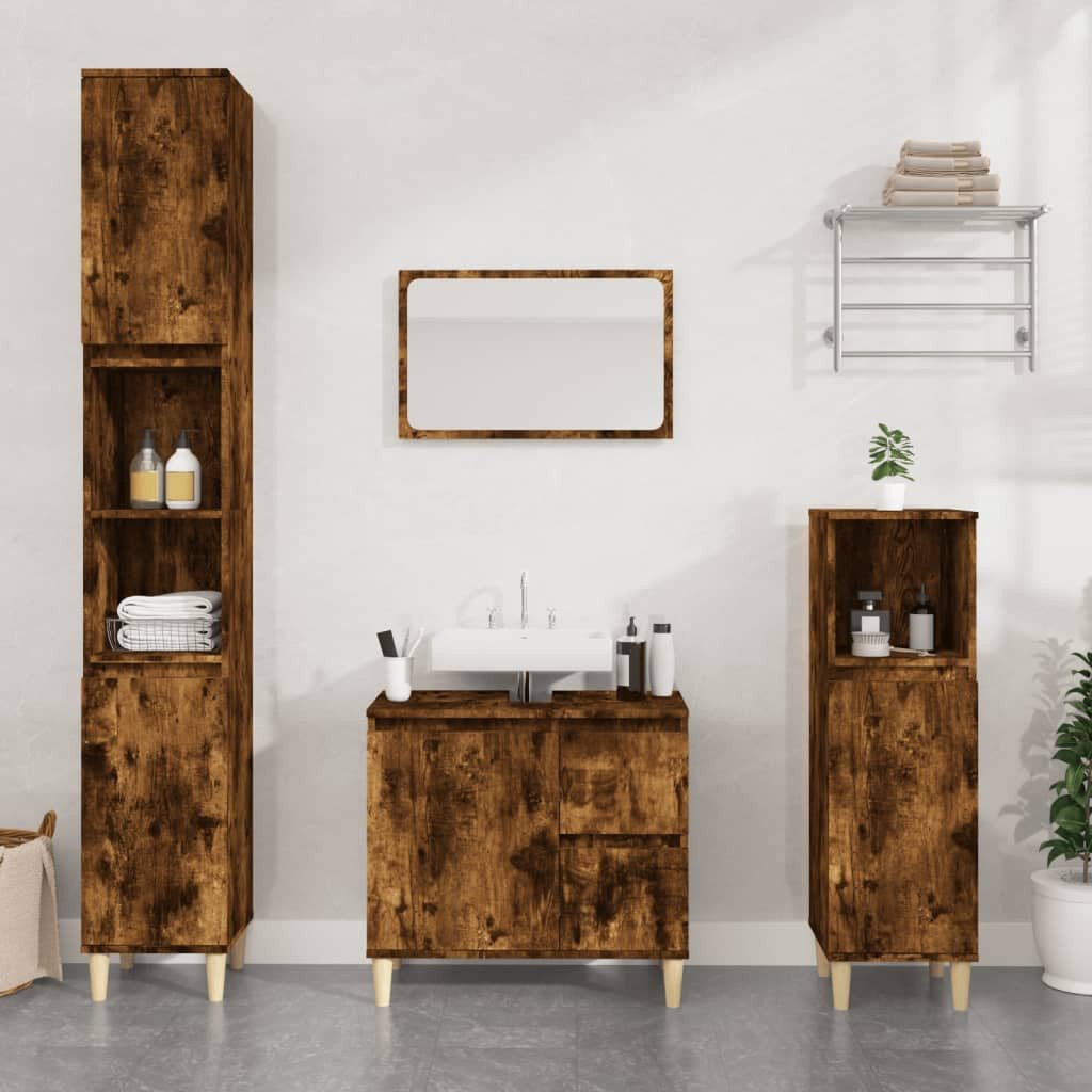 Thumbnail - vidaXL Waschtisch Badschrank Räuchereiche 30x30x190 cm Spanplatte