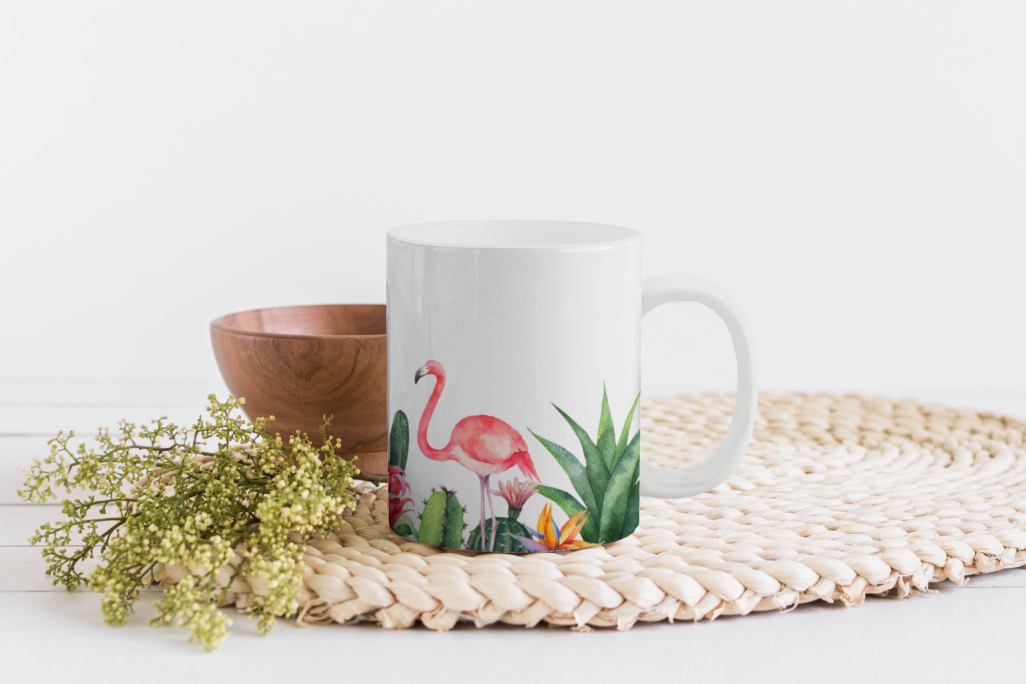 Teetasse, Flamingo Geschenk Mädchen Pflanzen Becher, MuchoWow Keramik, Aquarell - - - - Jungen, Teetasse, Kind - Tasse Kaffeetassen,