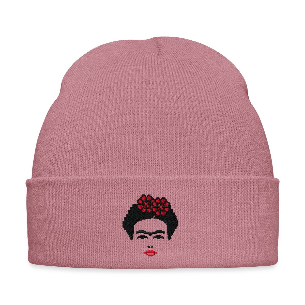 Spreadshirt Beanie Frida Kahlo Umriss Schwarz Und Rot Stick Wintermütze (1-St)