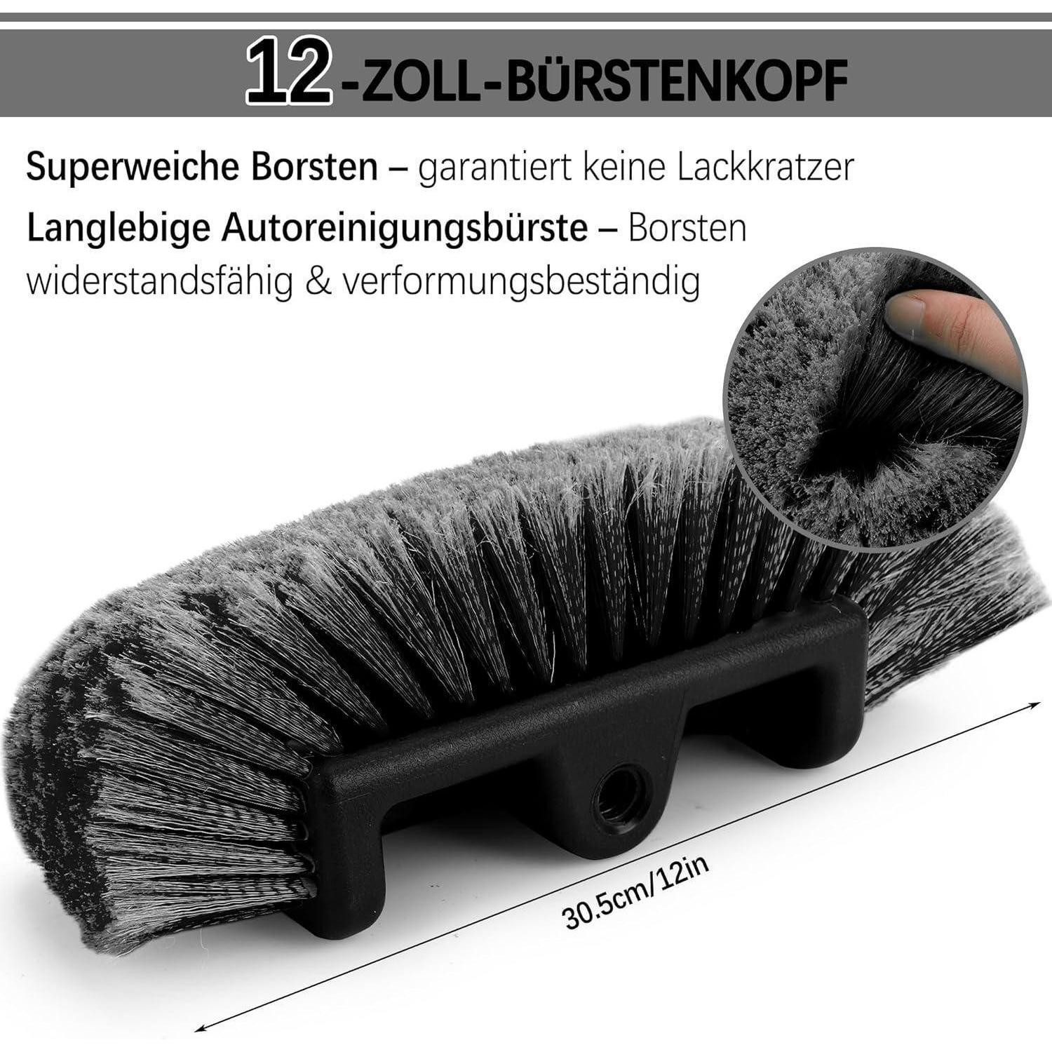 LuxusKollektion Autowaschbürste Autowaschbürste Teleskop 2m 12 Zoll Bürstenkopf Schwarz