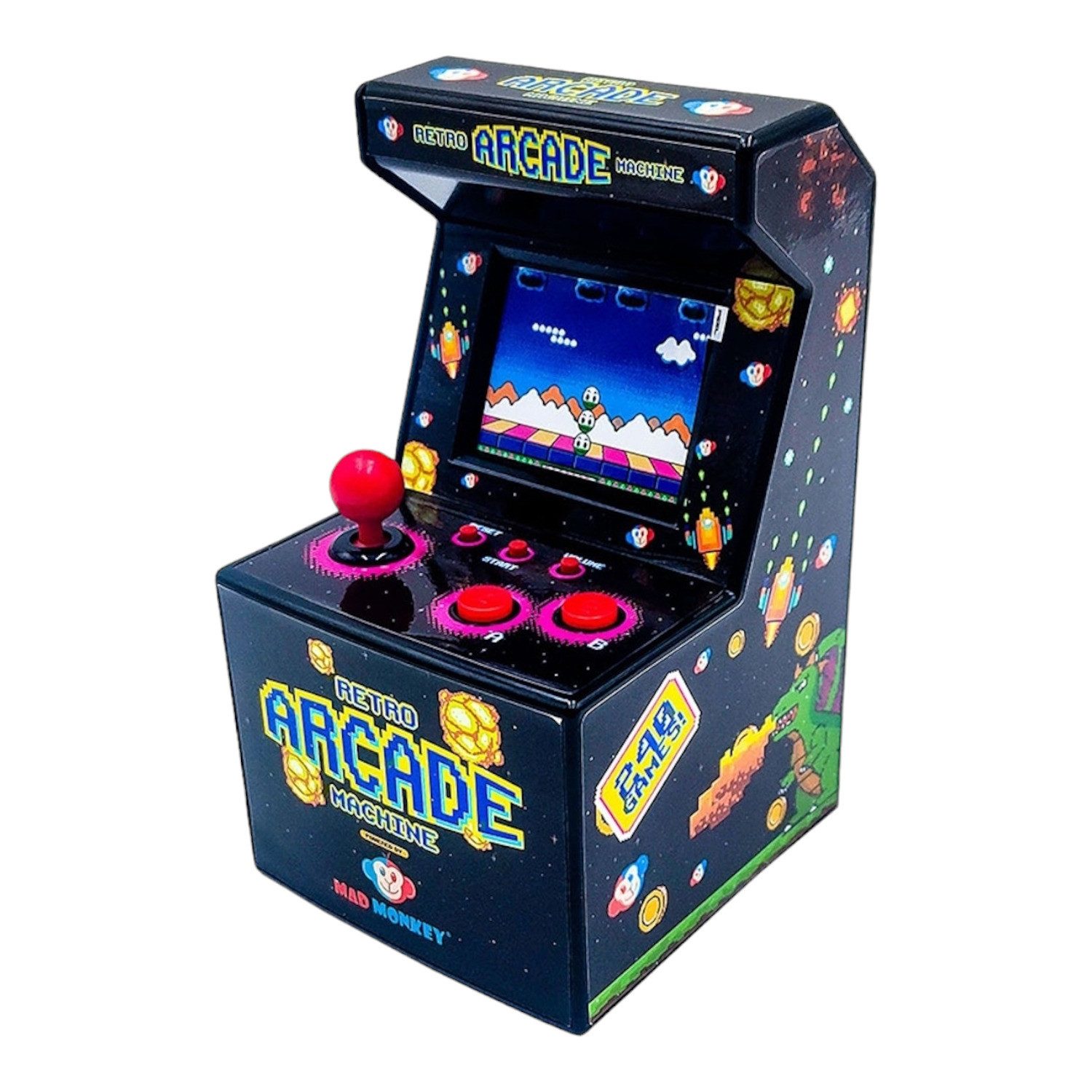 Mad Monkey Spiel Mini Arcade Automat Retro Spielkonsole mit 240 8-Bit Spielen