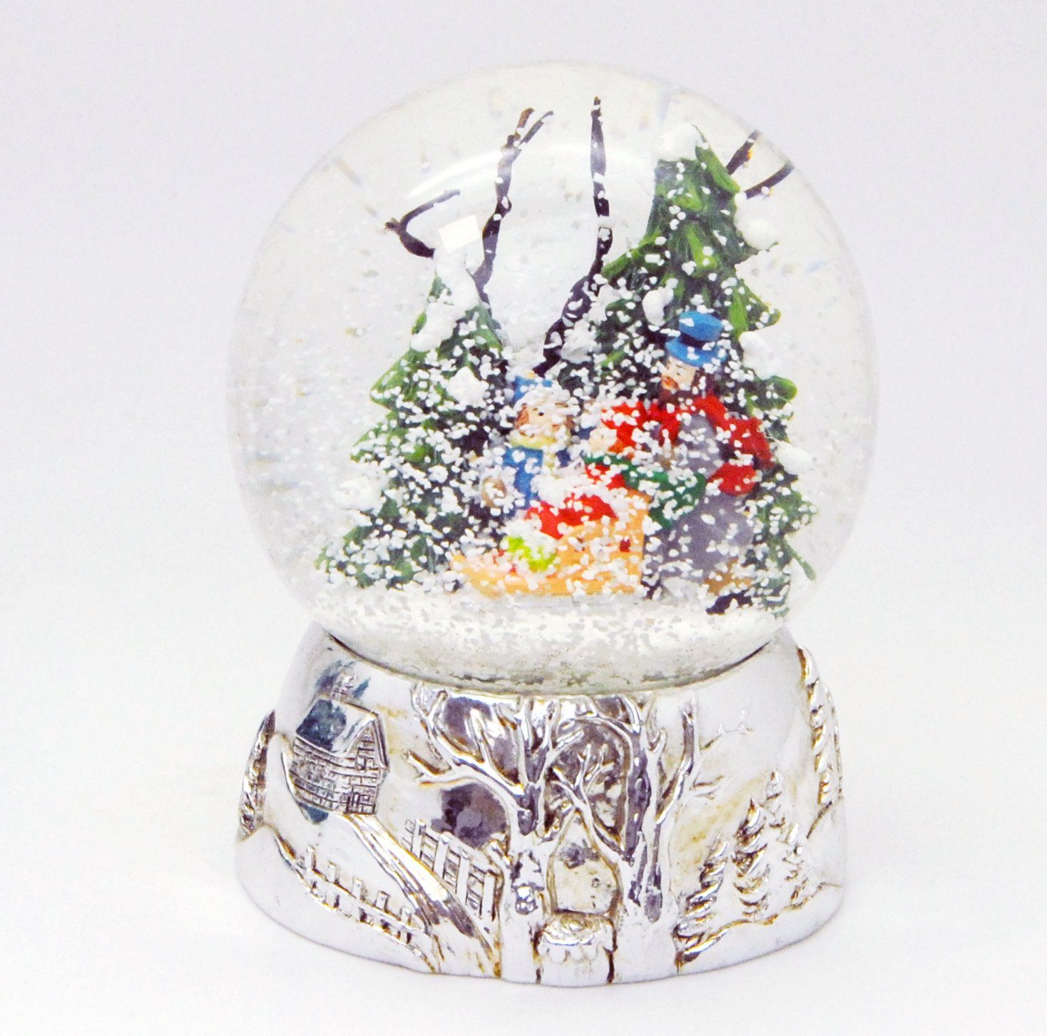 Familienspaziergang Sockel Landschaft cm Spieluhr Silber 10 MINIUM-Collection mit Schneekugel