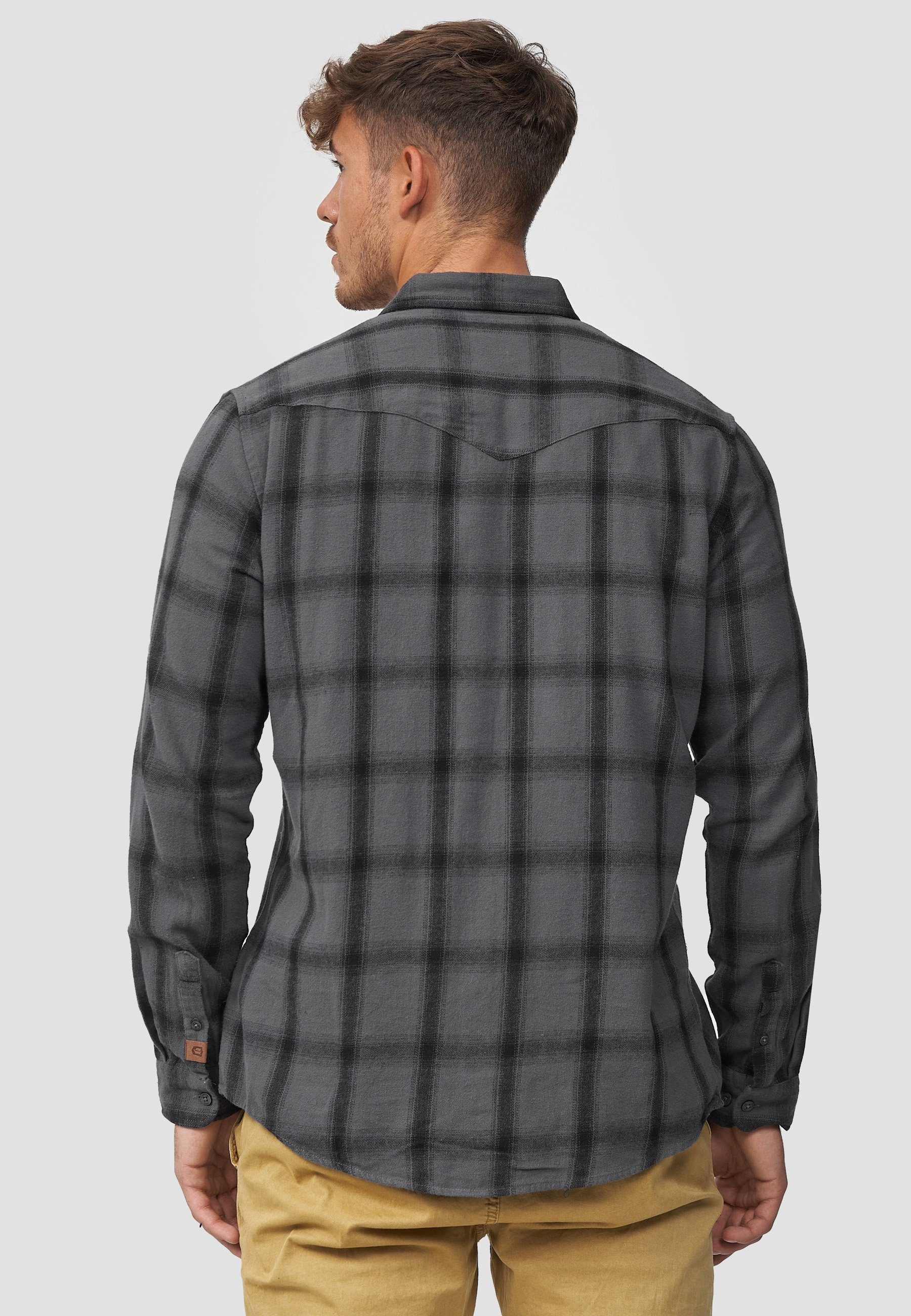 Indicode Langarmhemd Herren Altin Herrenhemd Langarm Flanellhemd im Karo-Design