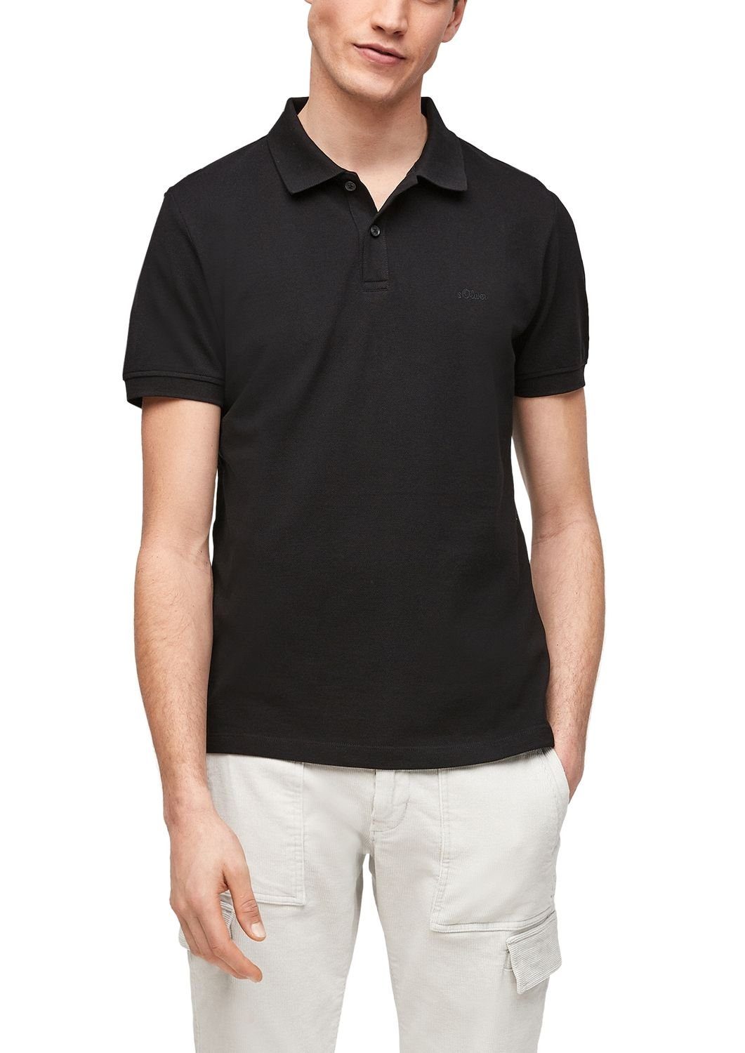 s.Oliver Poloshirt (1-tlg) Poloshirt mit Logostickerei Schwarz