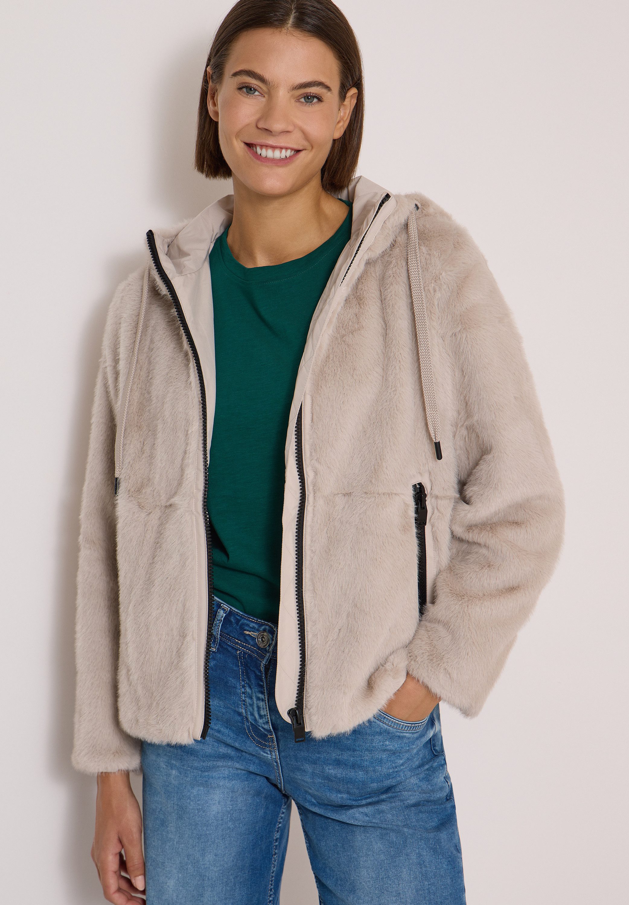 CECIL Fellimitatjacke Fake Fur Jacke mit Kapuze