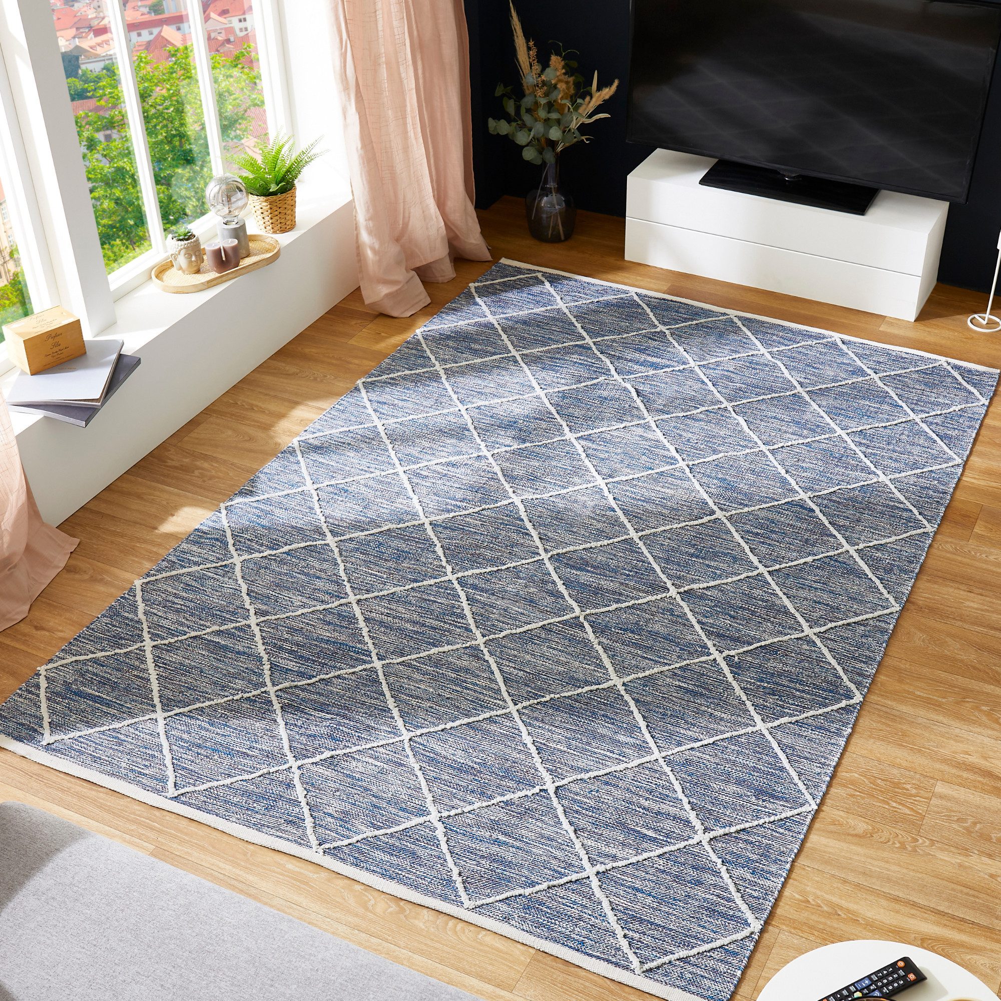 LUXOR living Teppich »Glitter«, rechteckig, 5 mm Höhe, handgewebt, Rauten D günstig online kaufen