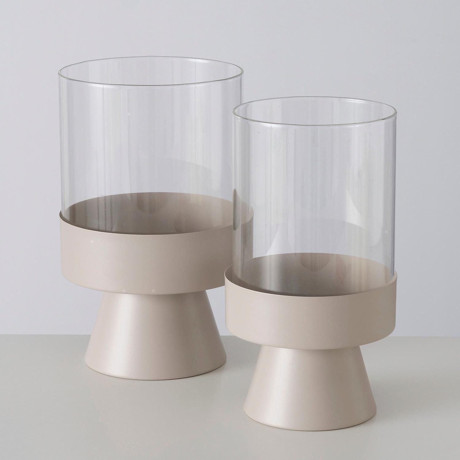 BOLTZE GRUPPE GmbH Windlicht PALLAS, Beige, Ø 19 cm, H 29 cm, mit Metallfuß (1 St), aus Glas