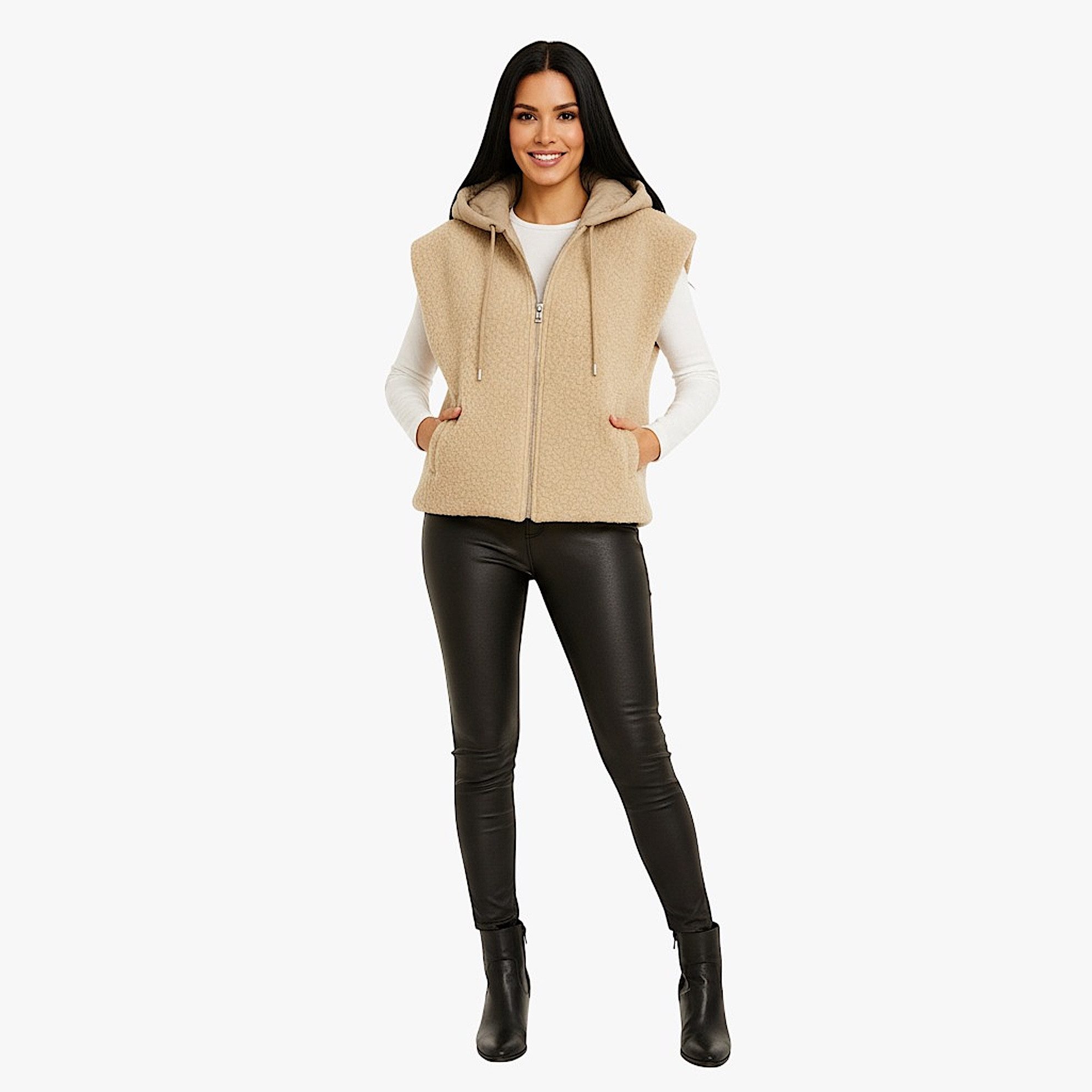 Worldclassca Fellimitatweste Worldclassca Teddy Weste Warm Kuschelig Zipper Kapuze Winter Ärmellos Neue Kollektion - Stilvolle und gemütliche Mode für Damen