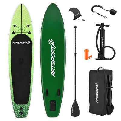 ArtSport Inflatable SUP-Board »Green Killer«, Stand Up Paddling Board, Aufblasbares SUP Board, Luftpumpe & Paddel, ideal für Anfänger, belastbar bis 150 kg, inkl. Transporttasche & Leine