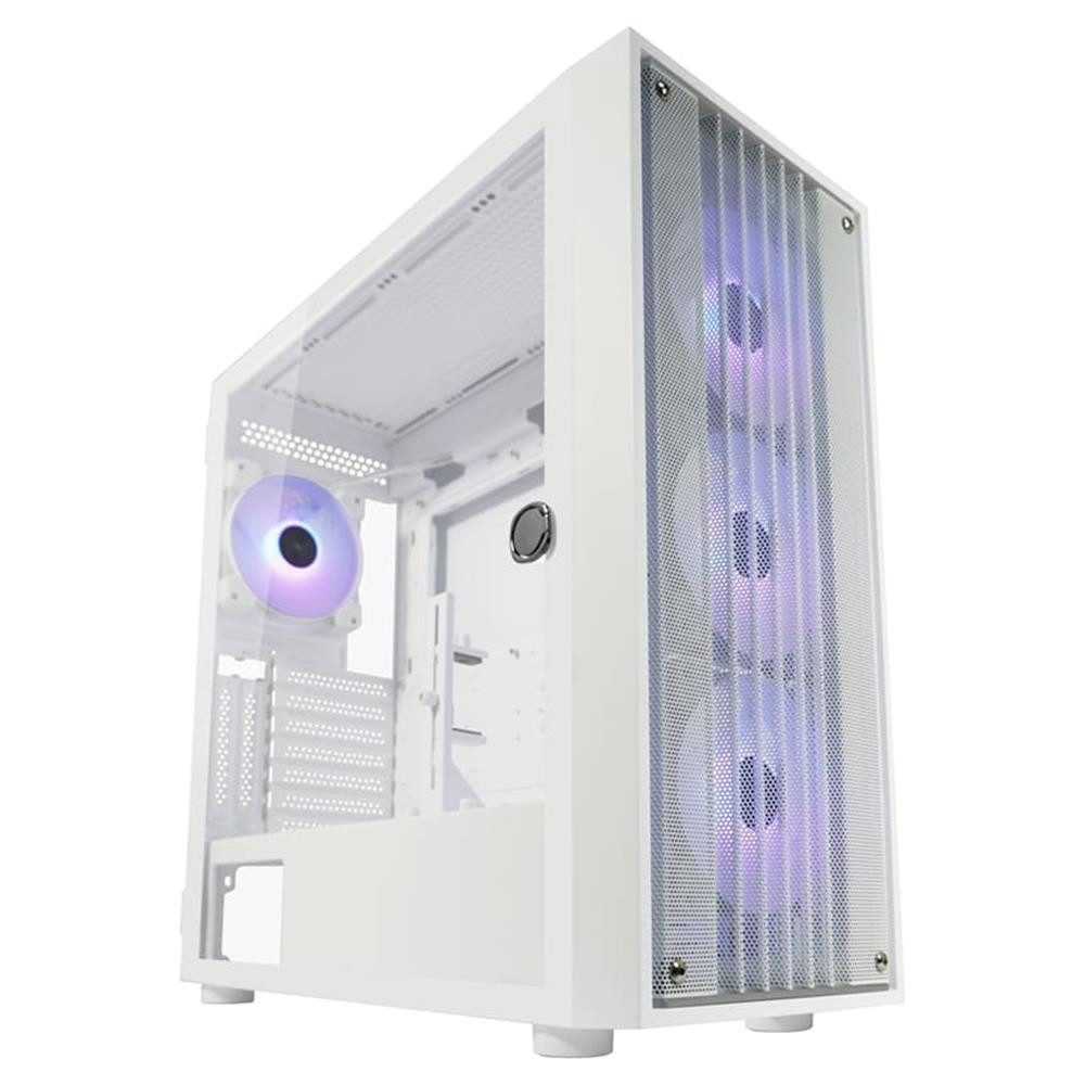 LC-Power Gaming-Gehäuse 810W Bright_Crawler_X, Midi-Tower Gehäuse mit Mesh-Frontpanel, 4x ARGB Lüfter, Weiß