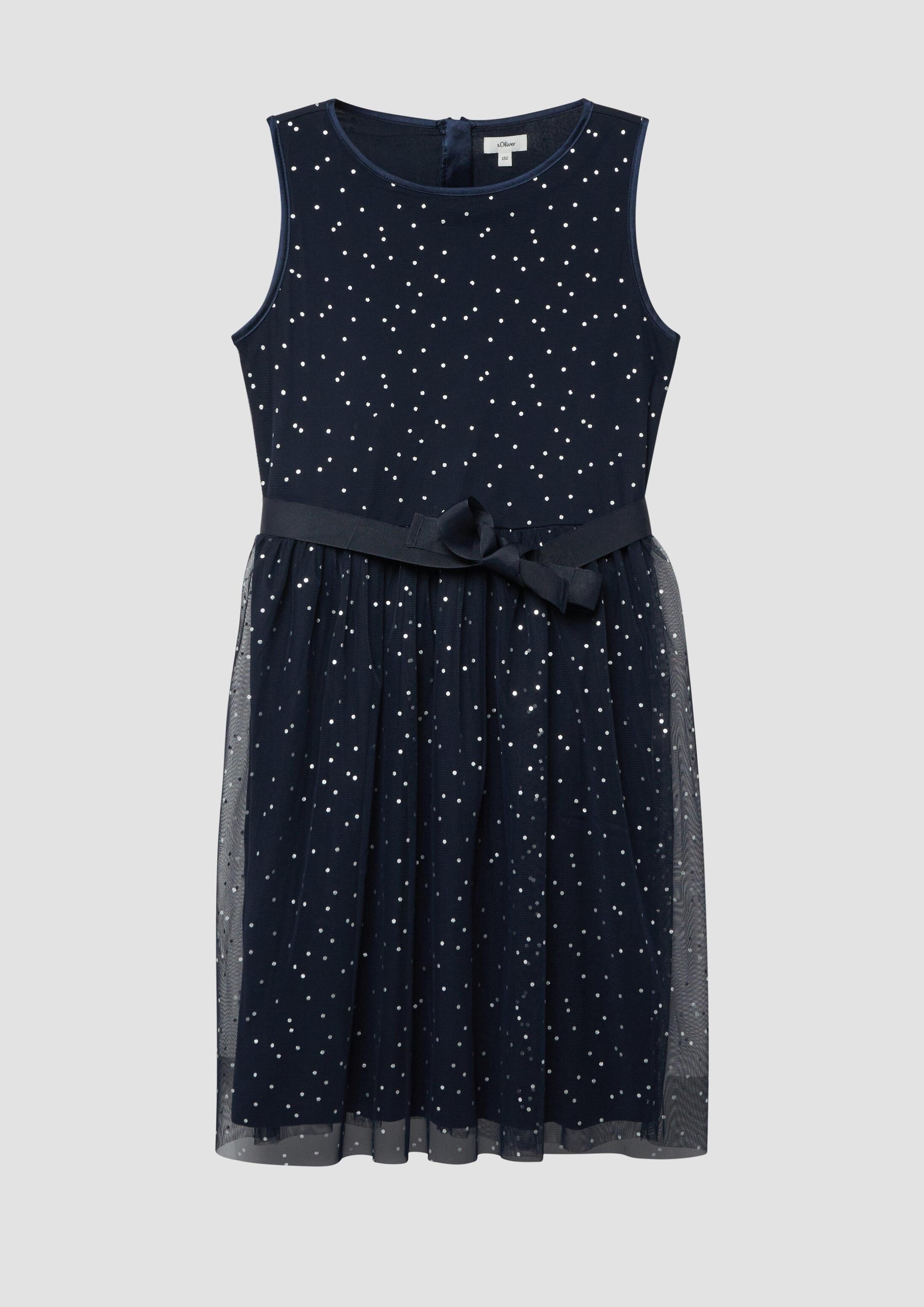 s.Oliver Minikleid Kleid Kurzes Kleid mit silbernen Punkten und Bindegürtel