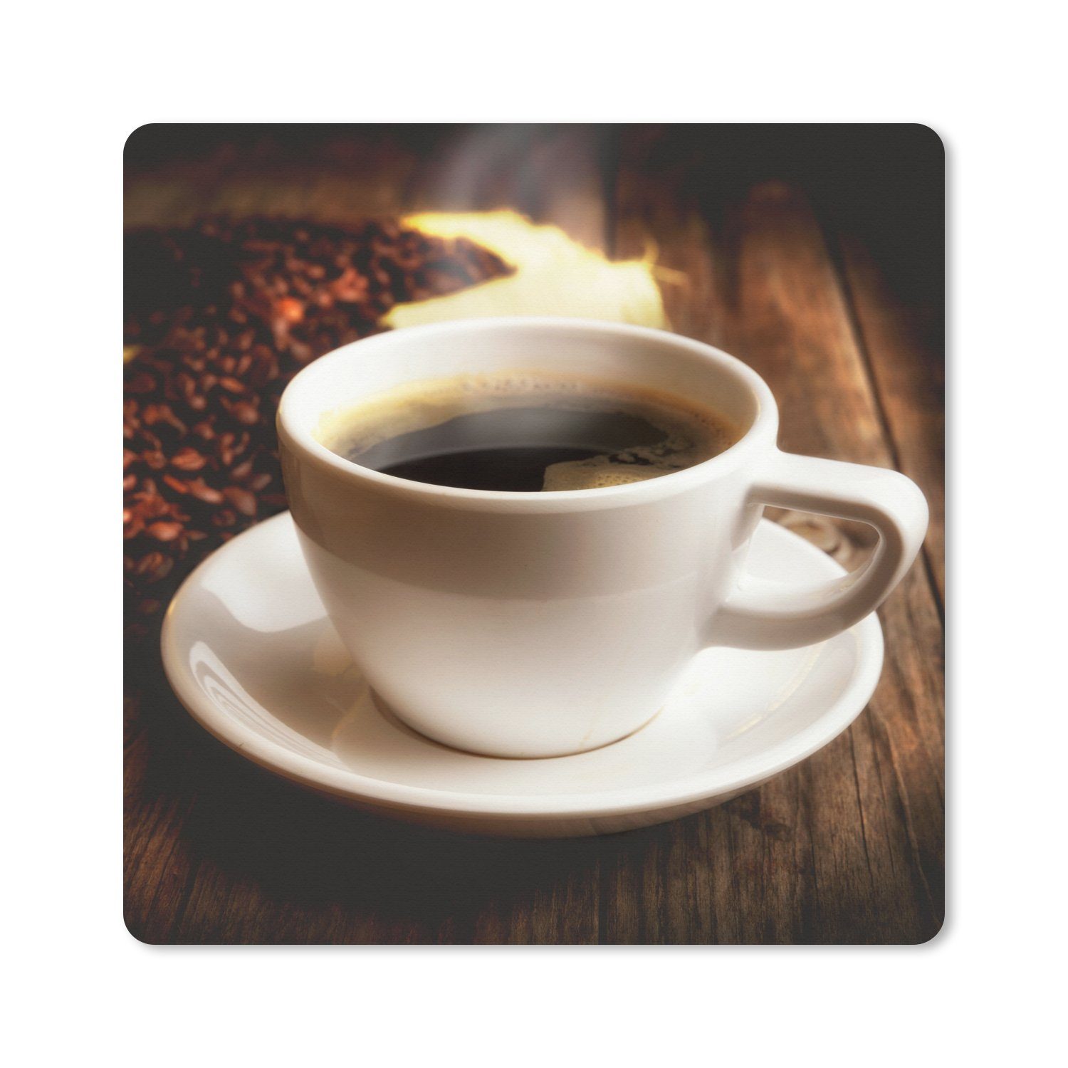 MuchoWow Gaming Mauspad Eine heiße Tasse Kaffee mit Kaffeebohnen (1-St), Gaming, Rutschfester Unterseite, Mausunterlage, 80x80 cm, XXL, Großes