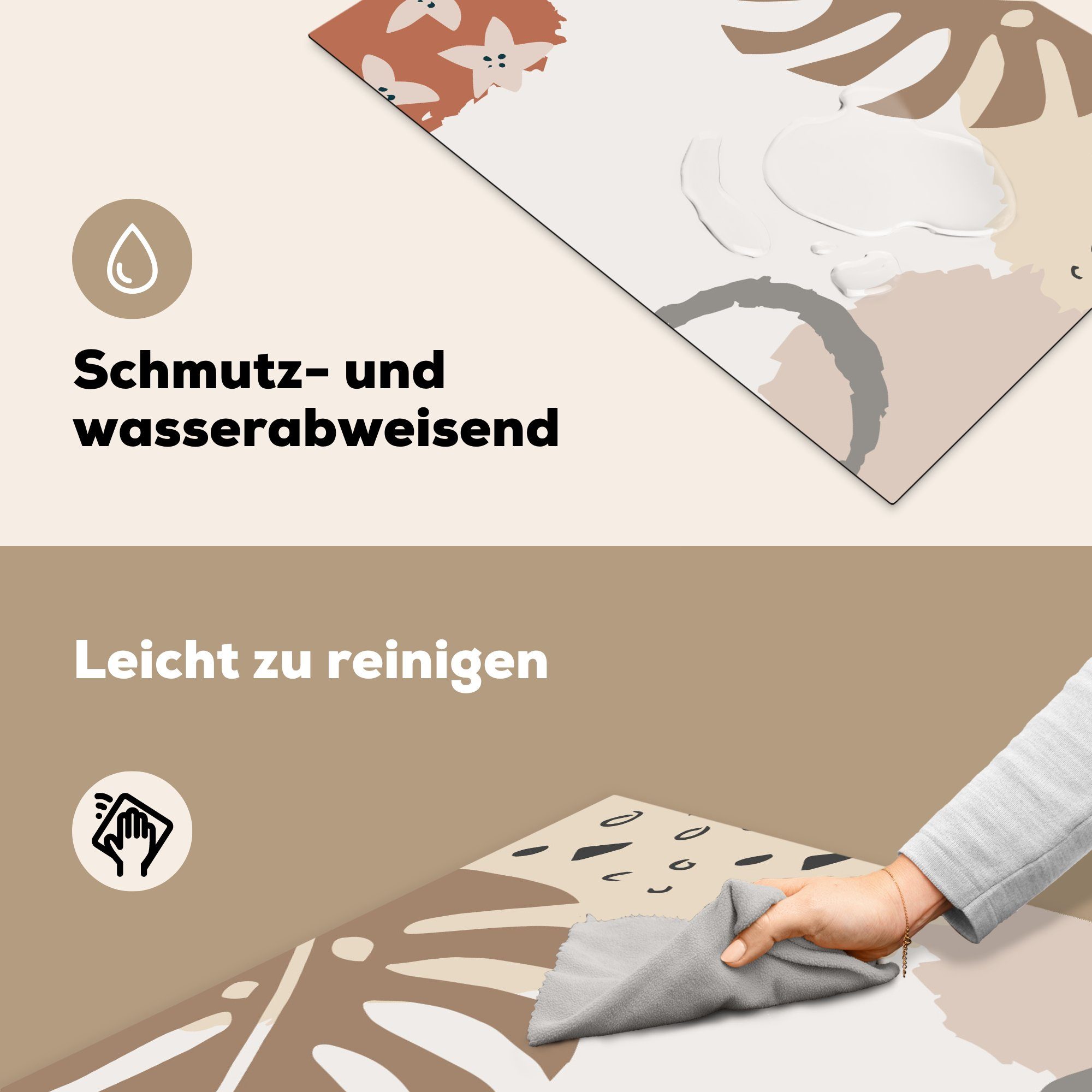 MuchoWow Monstera für (1 - küche, Sommer Vinyl, - cm, Herdblende-/Abdeckplatte Grau, Induktionskochfeld Schutz die 81x52 tlg), Ceranfeldabdeckung