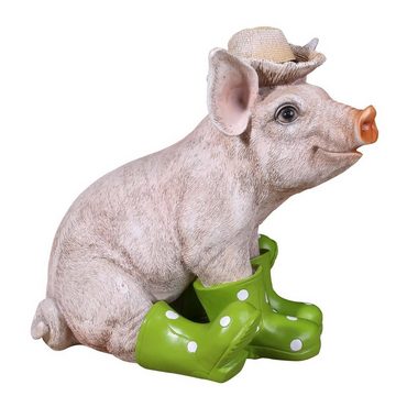 colourliving Tierfigur Deko Schwein Erich mit Hut und Stiefel in grün Schweine Figuren Garten, handbemalt, wetterfest, lebensecht wirkend